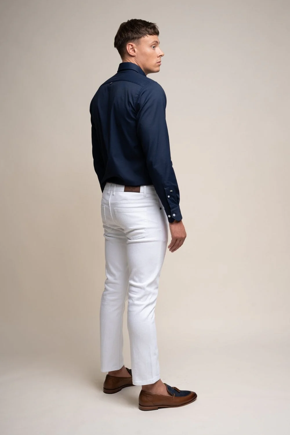 Men's Cotton Slim Fit Stretch Denim Jeans - MILANO - White - Image 2