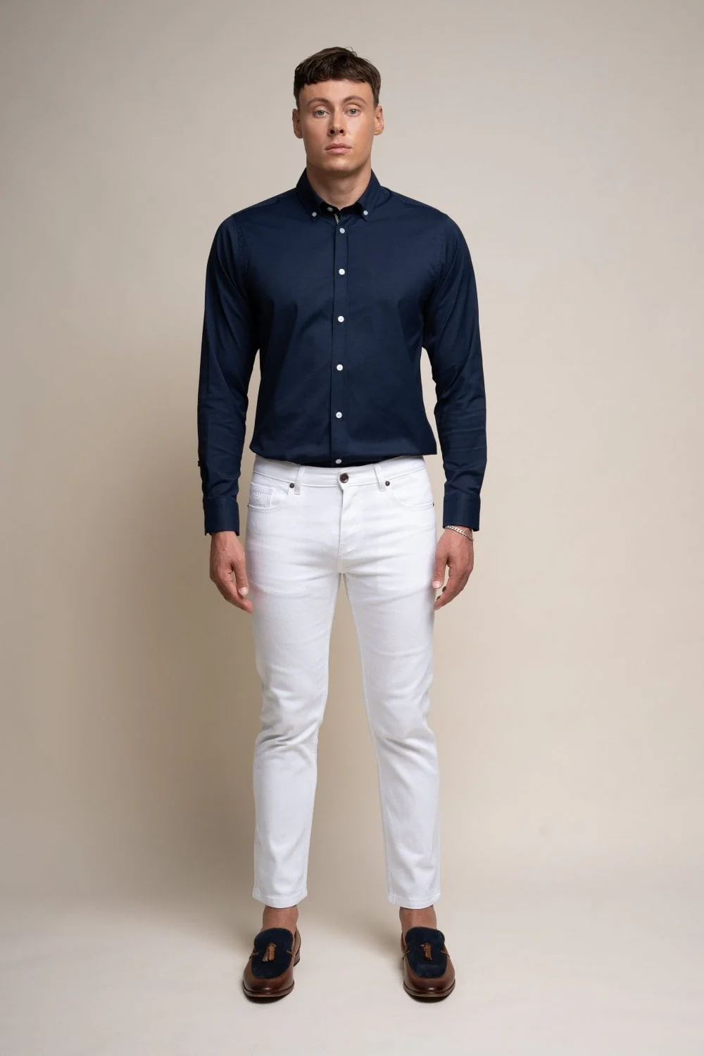 Men's Cotton Slim Fit Stretch Denim Jeans - MILANO - White - Image 3