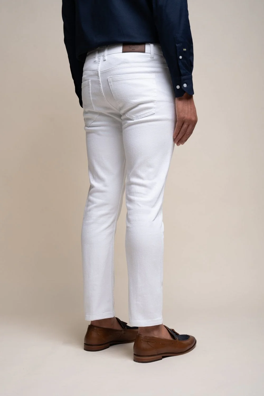 Men's Cotton Slim Fit Stretch Denim Jeans - MILANO - White - Image 4