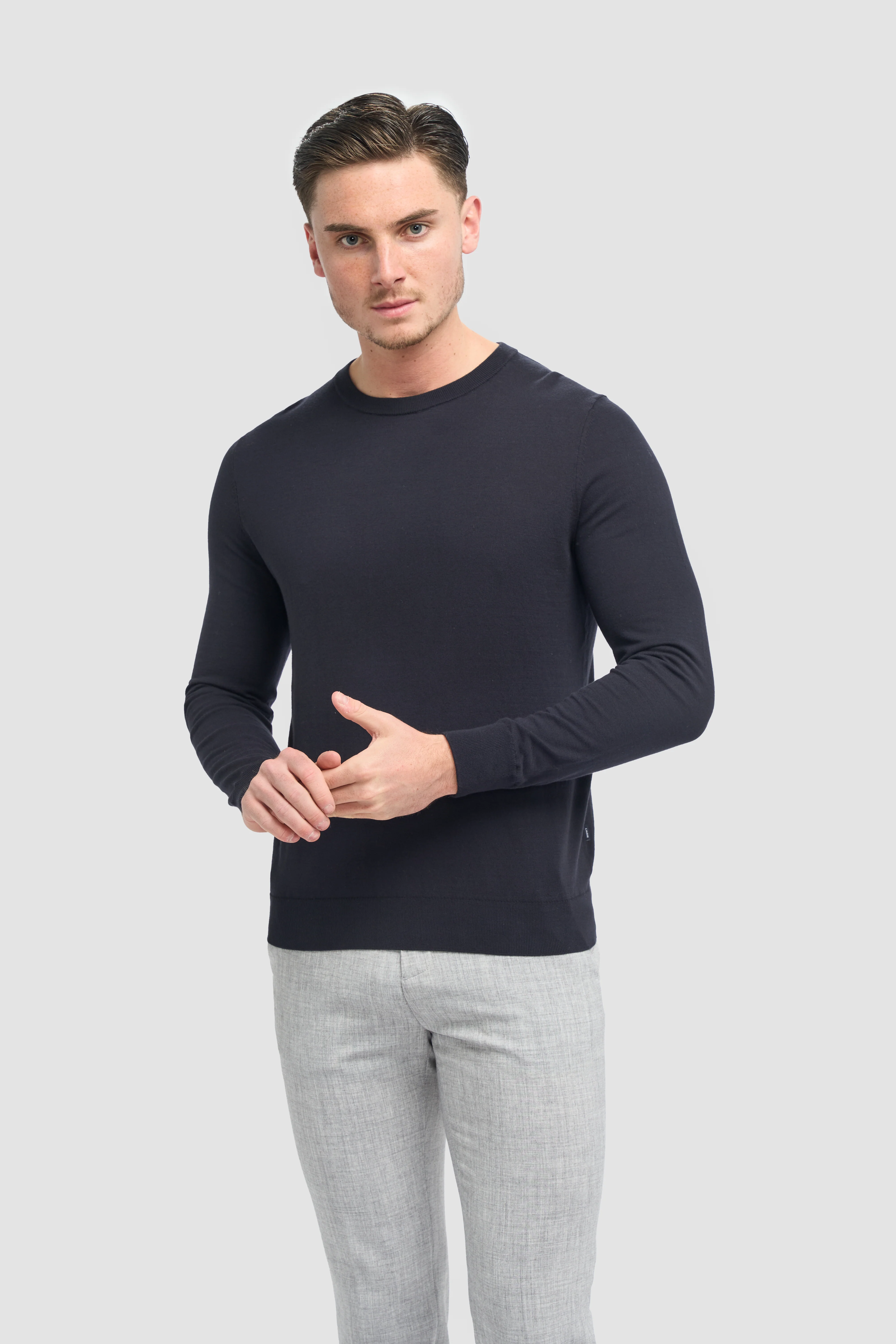 Men’s Cotton Crew Neck Knit Jumper - Savio - Navy