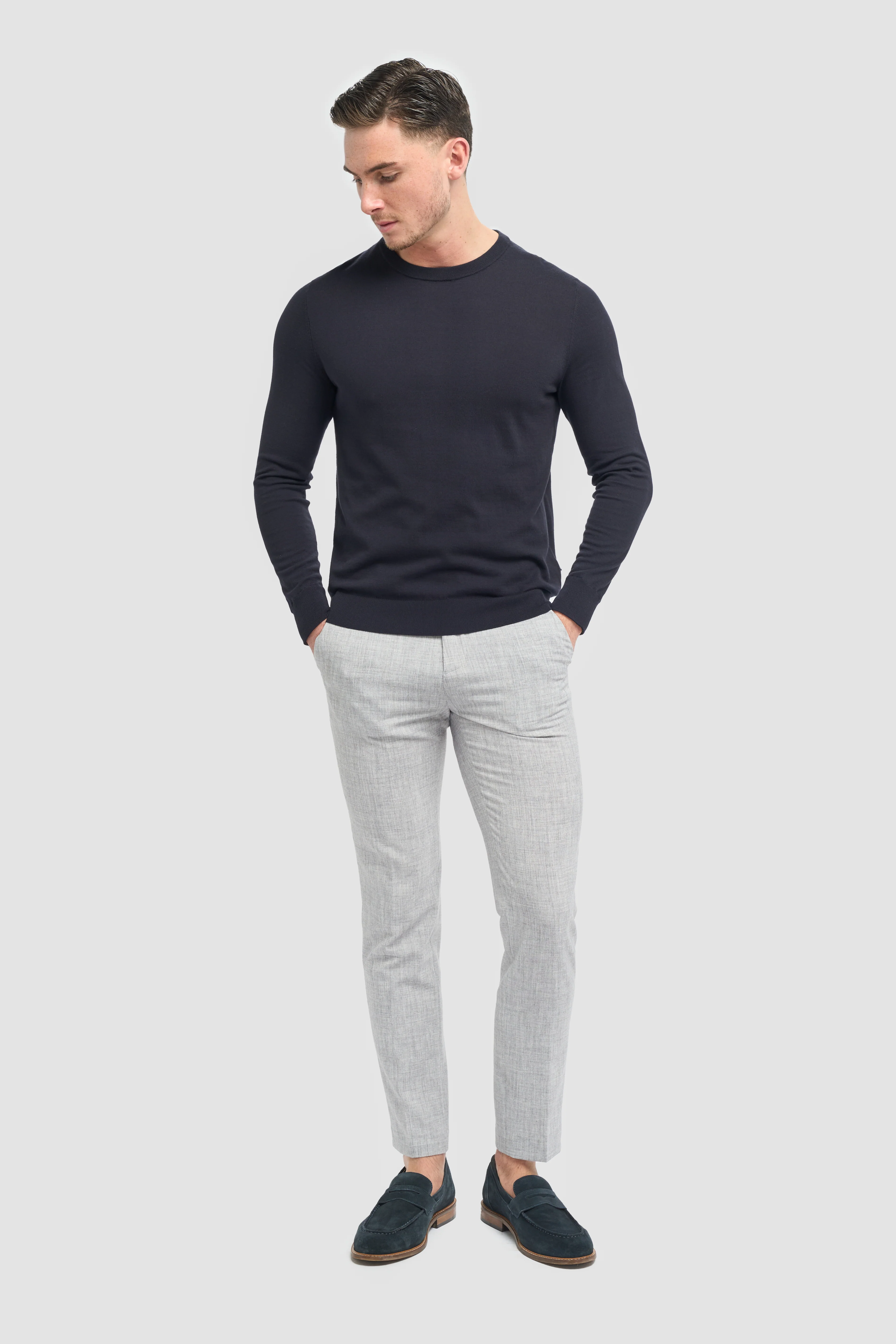 Men’s Cotton Crew Neck Knit Jumper - Savio - Navy - Image 2