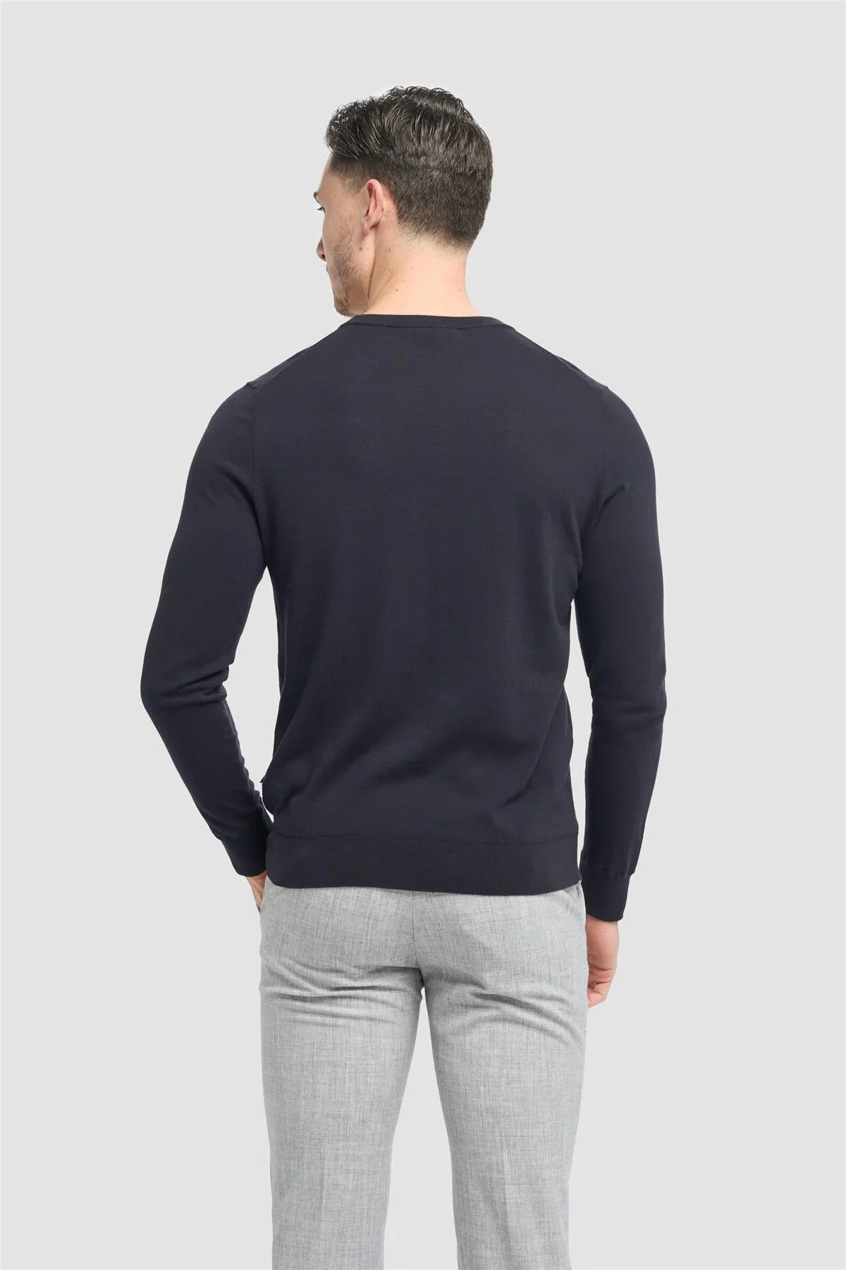 Men’s Cotton Crew Neck Knit Jumper - Savio - Navy - Image 3