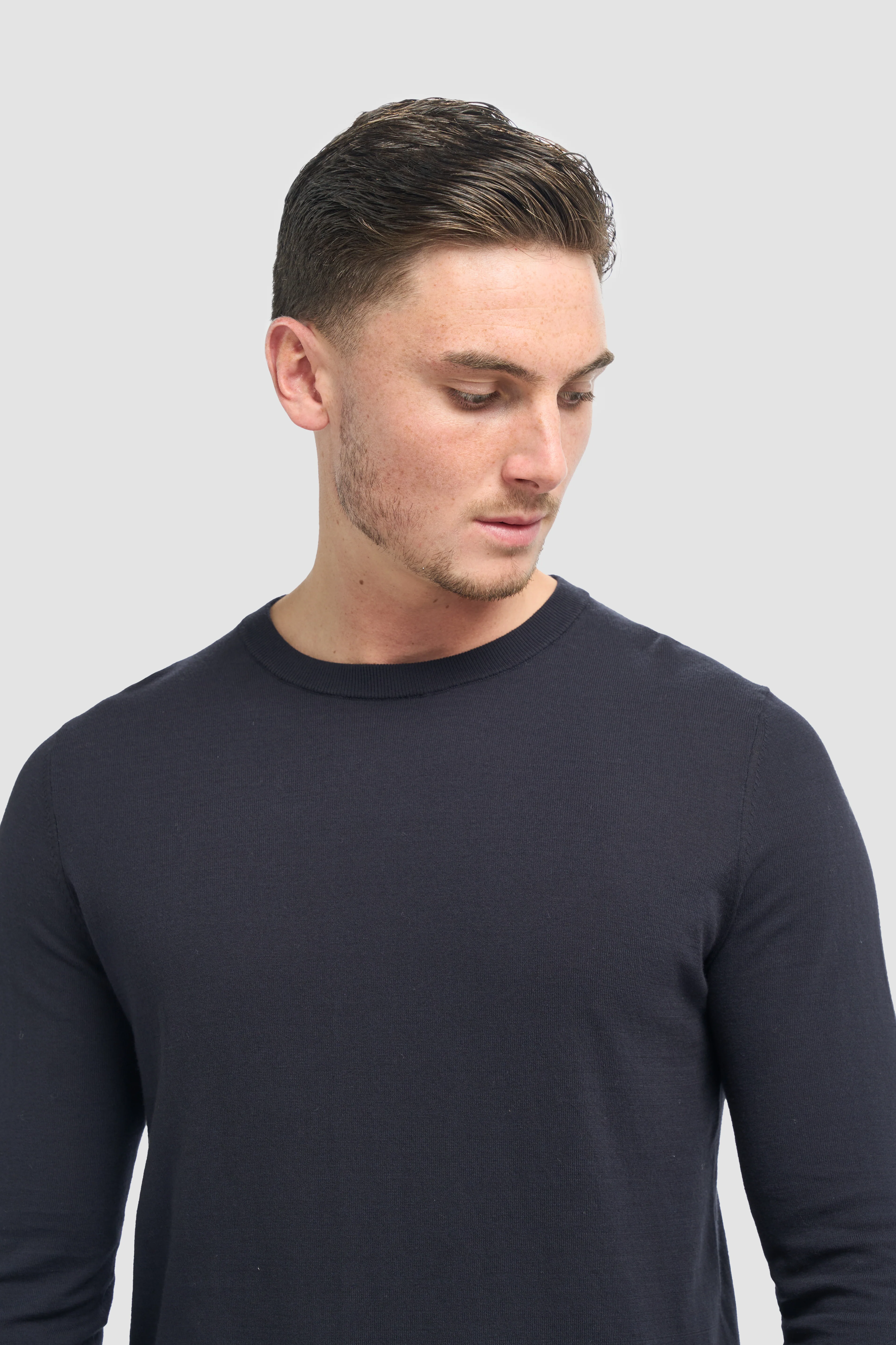 Men’s Cotton Crew Neck Knit Jumper - Savio - Navy - Image 4