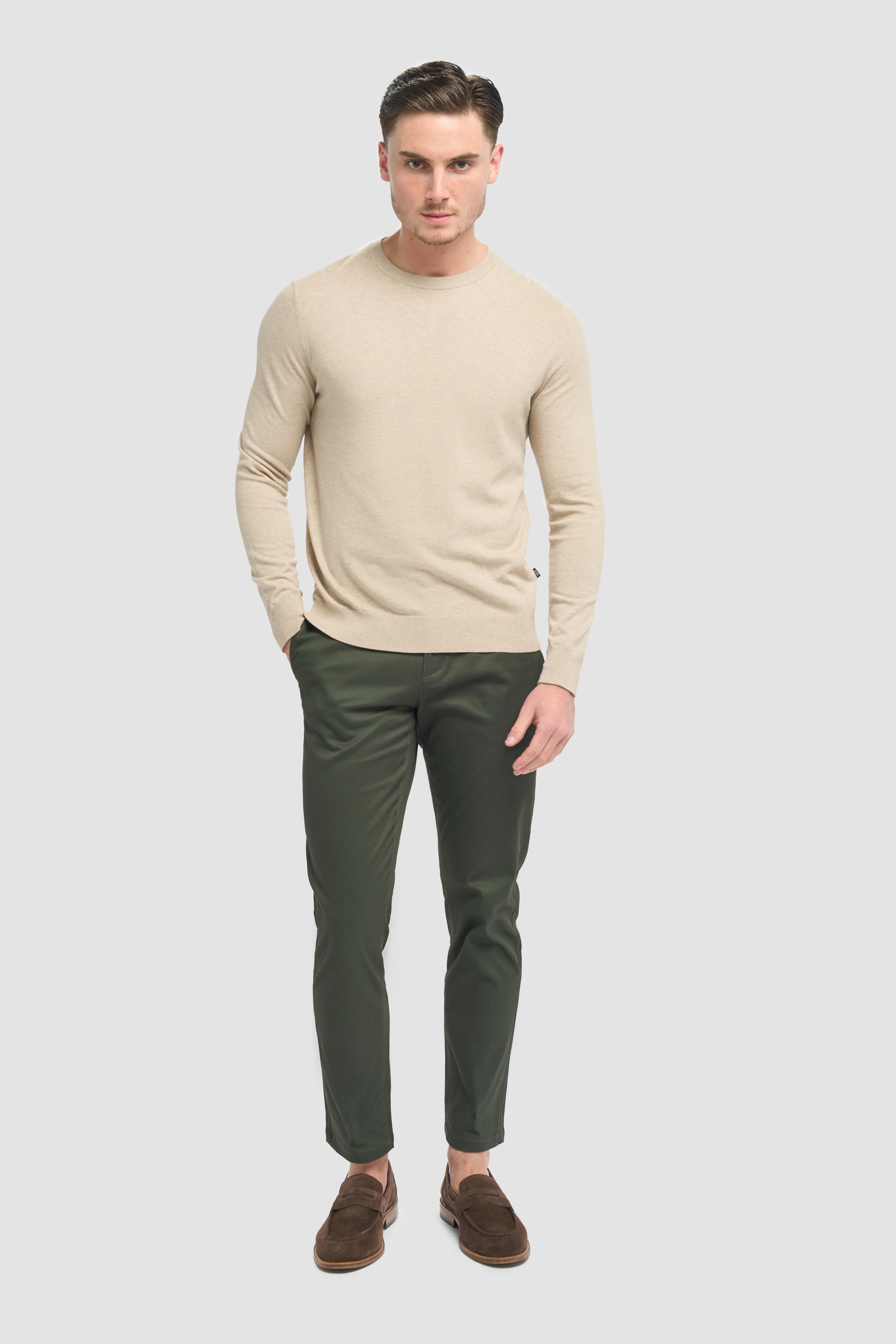 Men’s Cotton Crew Neck Knit Jumper - Savio- Sand Beige - Image 2