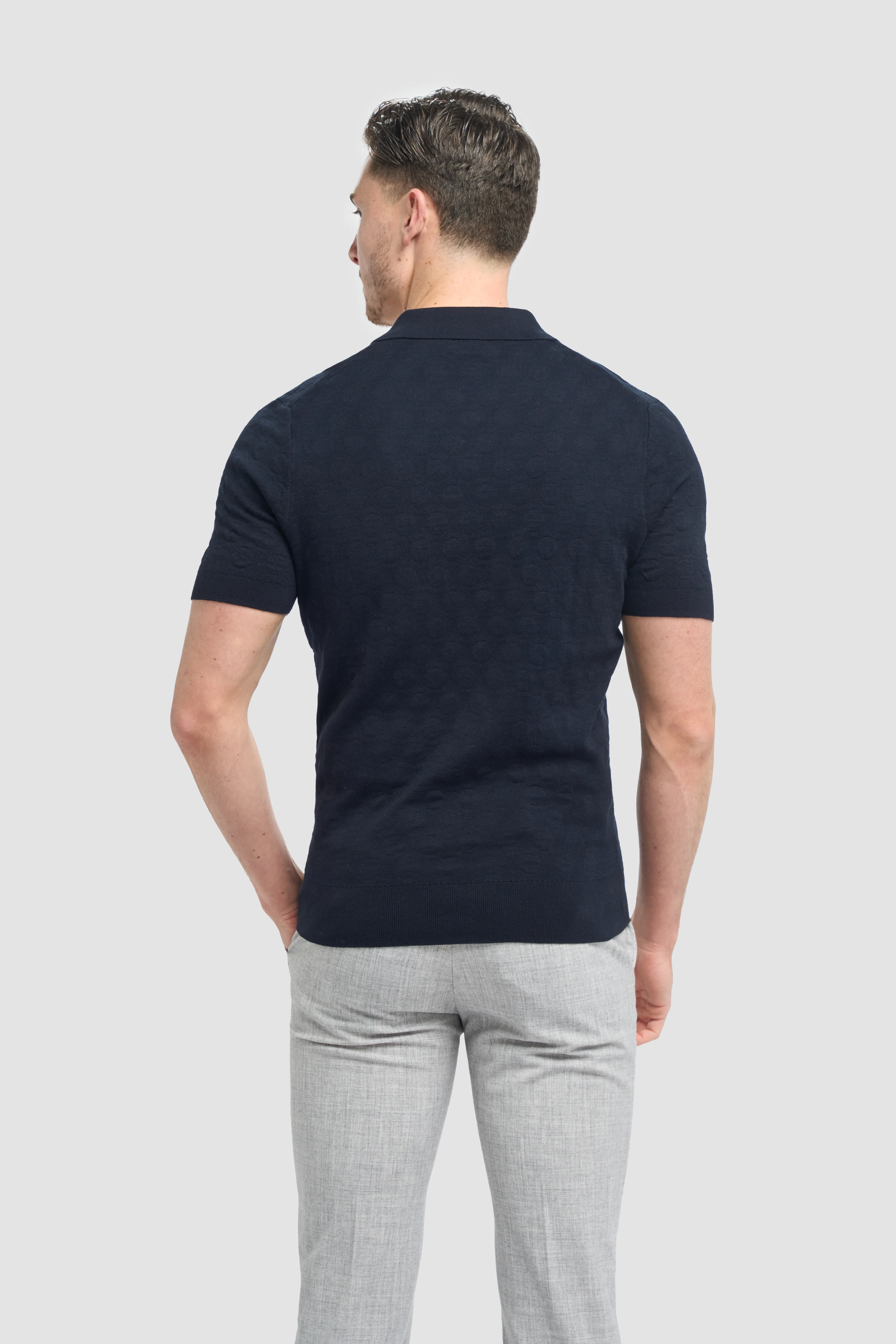 Men’s Cotton Knit Polo Shirt - Armando - Navy - Image 3