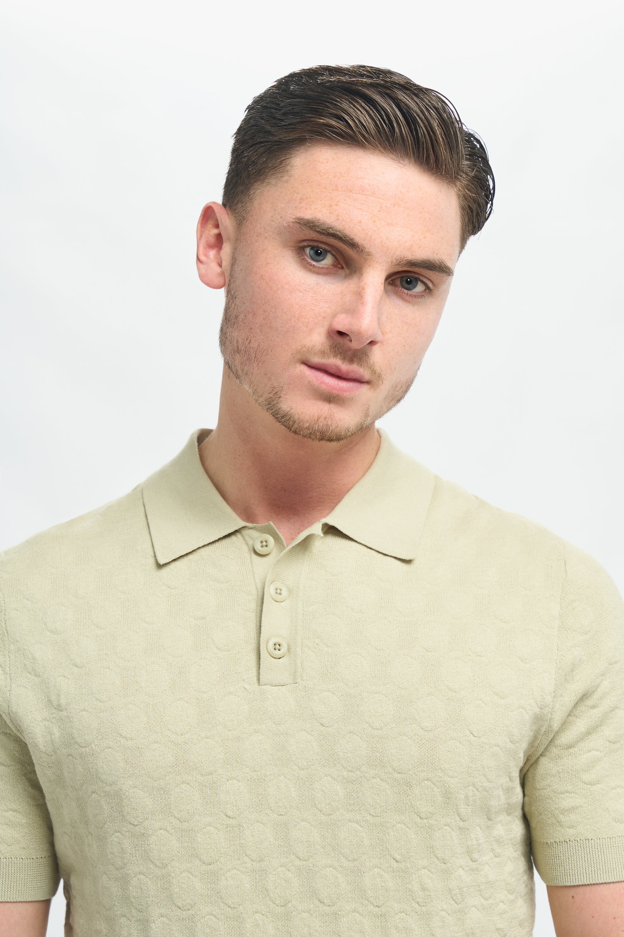 Men’s Cotton Knit Polo Shirt - Armando - Sage Green - Image 4