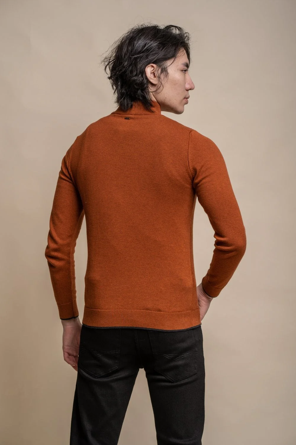 Men's Quarter Zip Knit Cotton Pullover - KYLE - Rustic Brick - Image 3