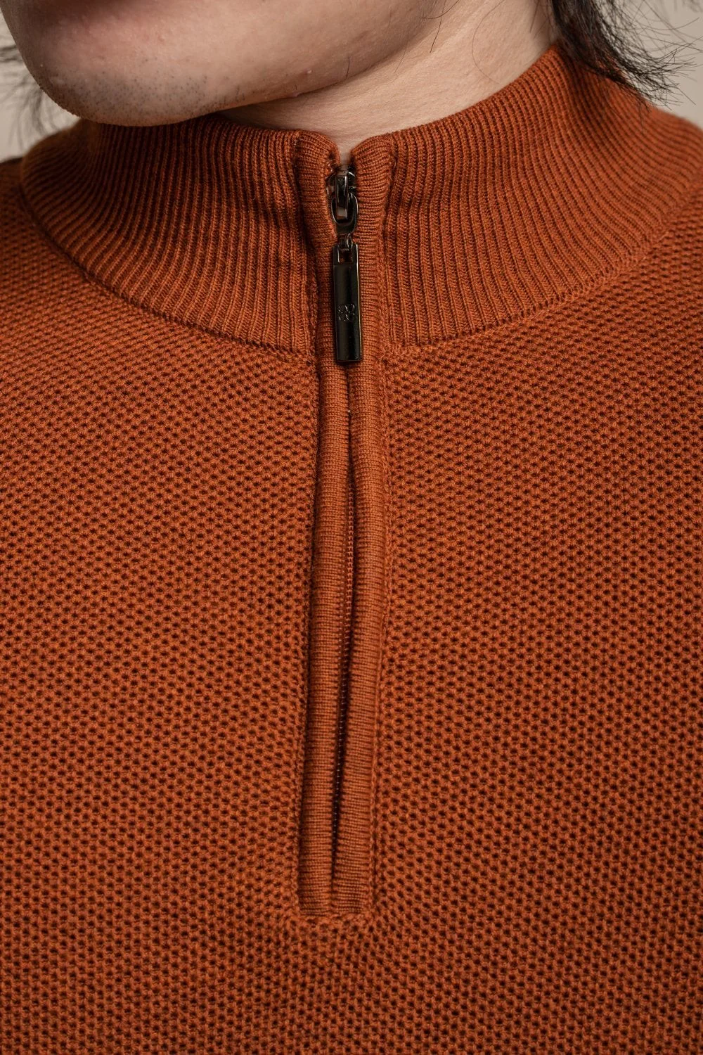 Men's Quarter Zip Knit Cotton Pullover - KYLE - Rustic Brick - Image 4