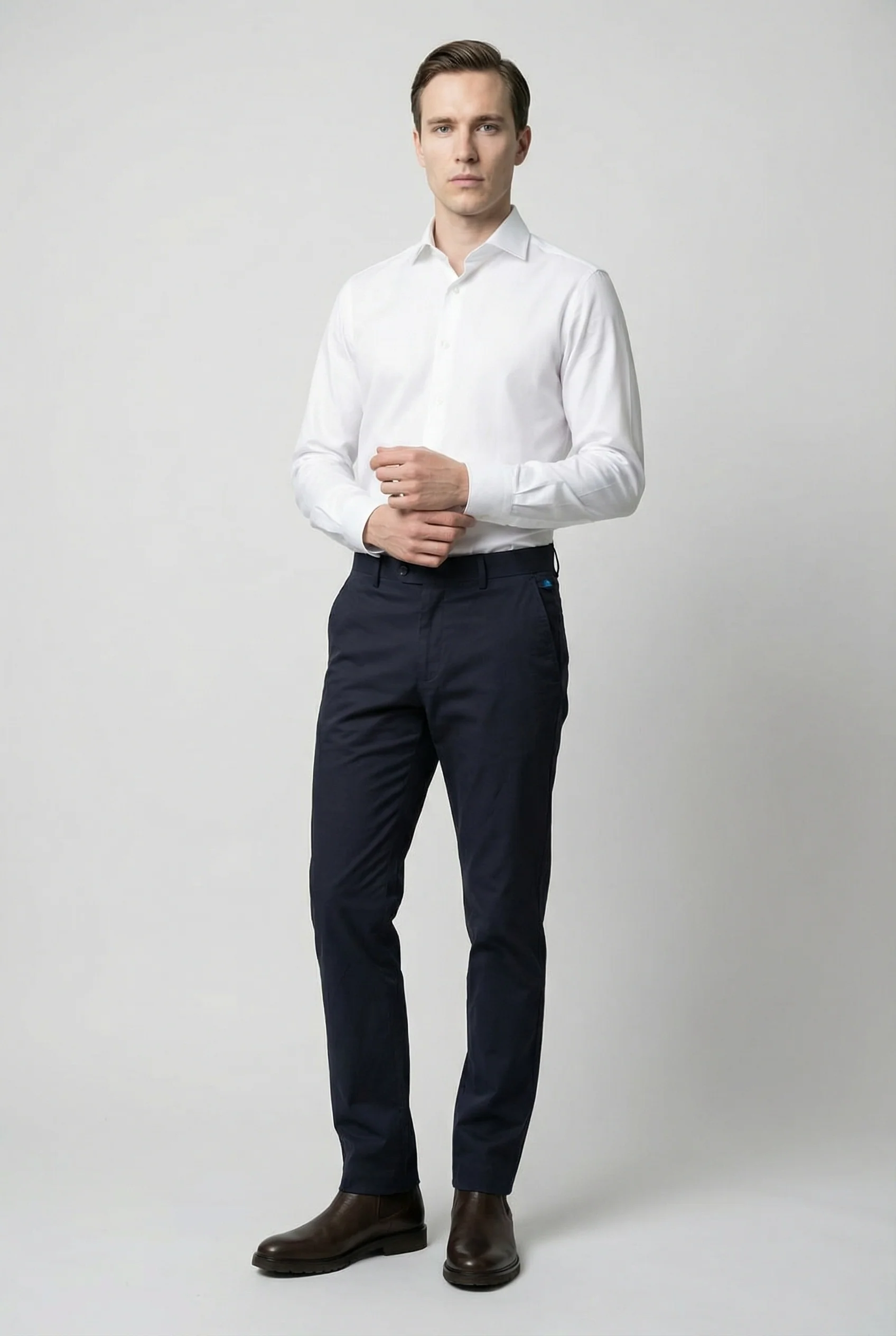 Men’s Cotton Regular Fit Chino Trousers - Zack - Navy - Image 2