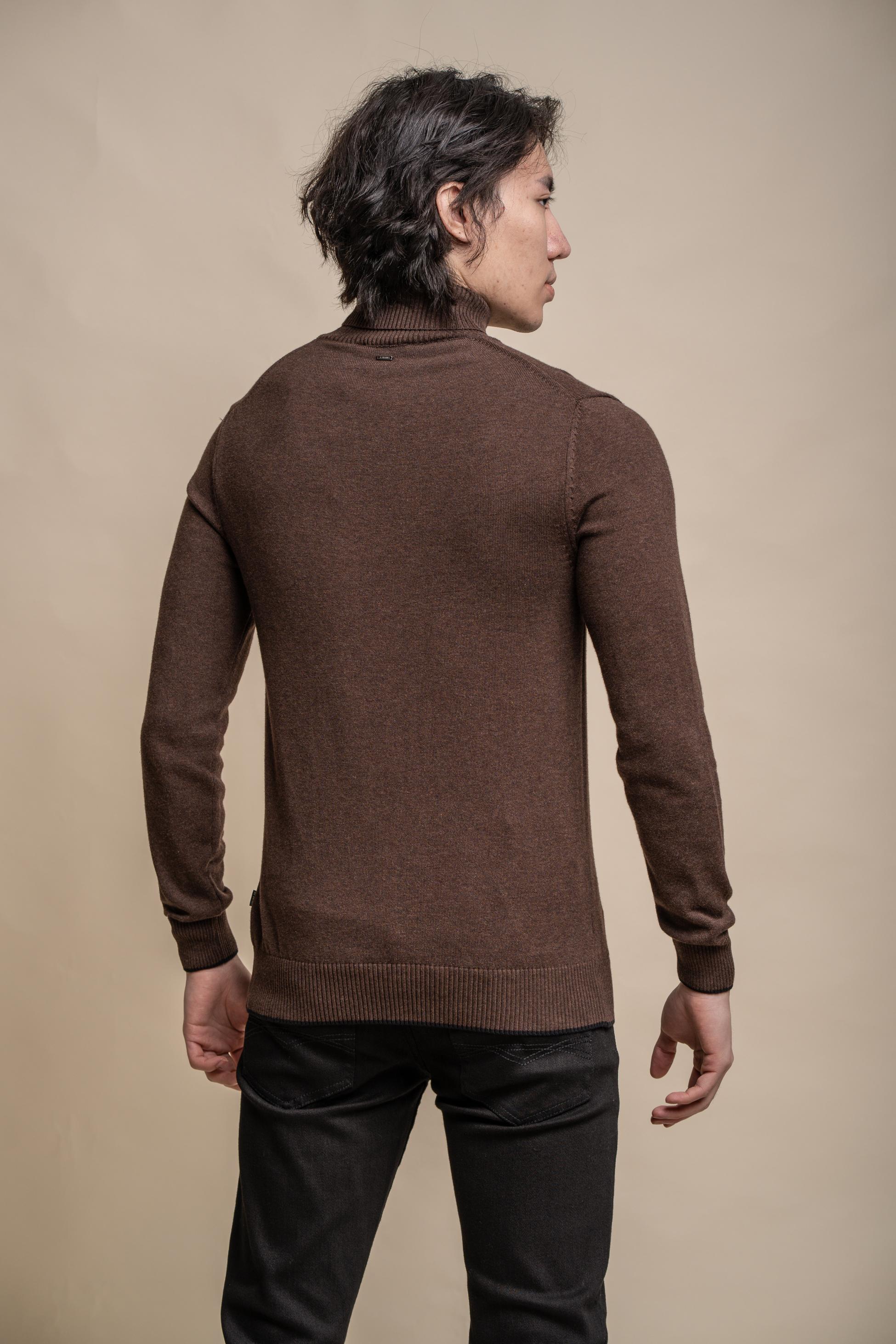 Men's Cotton Turtleneck Jumper - KARRIS - Brown - Image 3