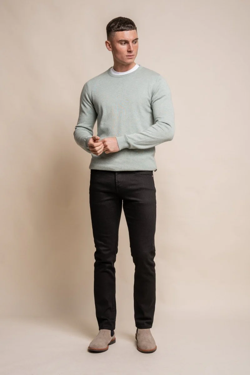 Men's Cotton Slim Fit Crewneck Jumper - Almond Green - Image 2