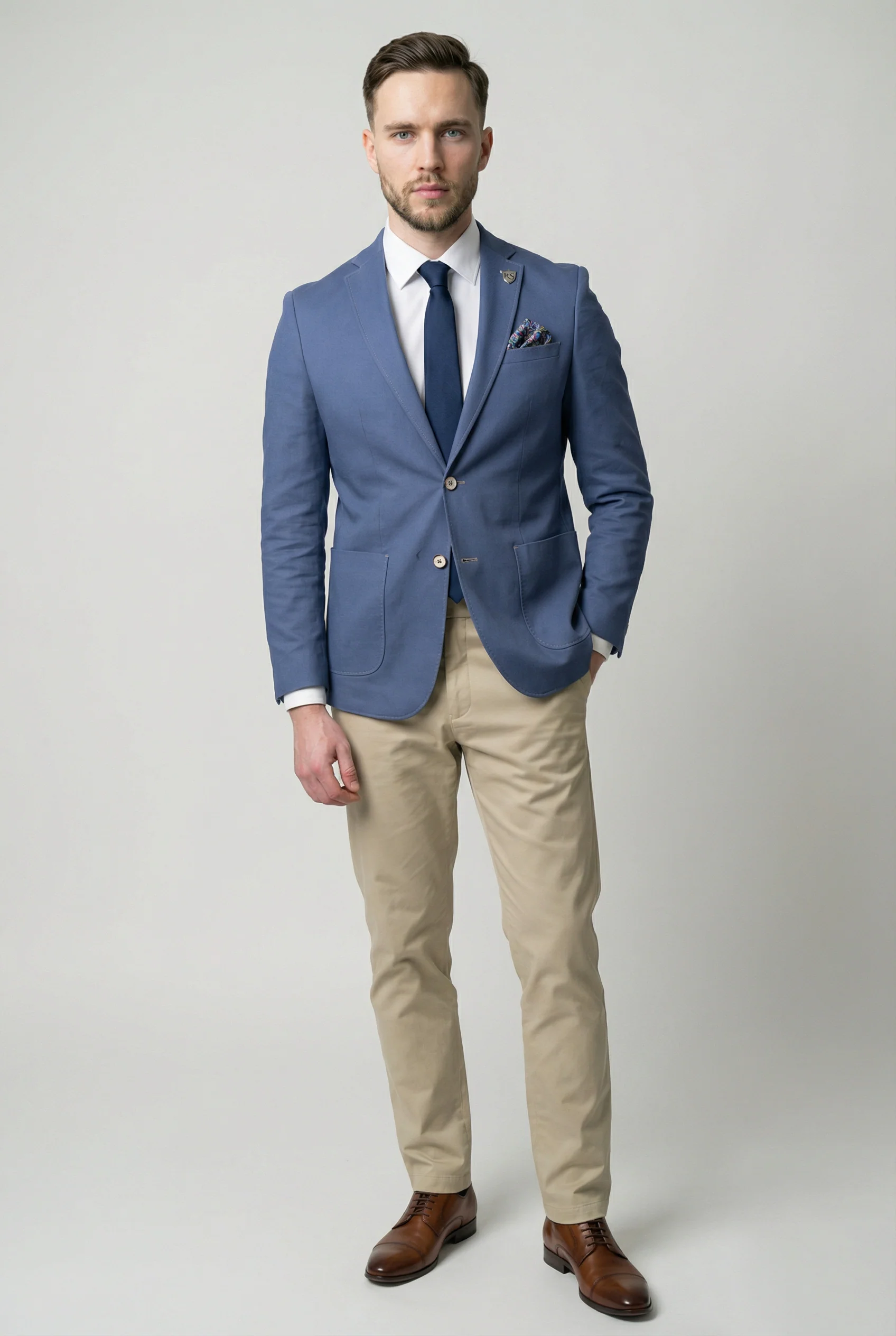 Men’s Cotton Twill Smart Blazer - Roy - Blue - Image 3