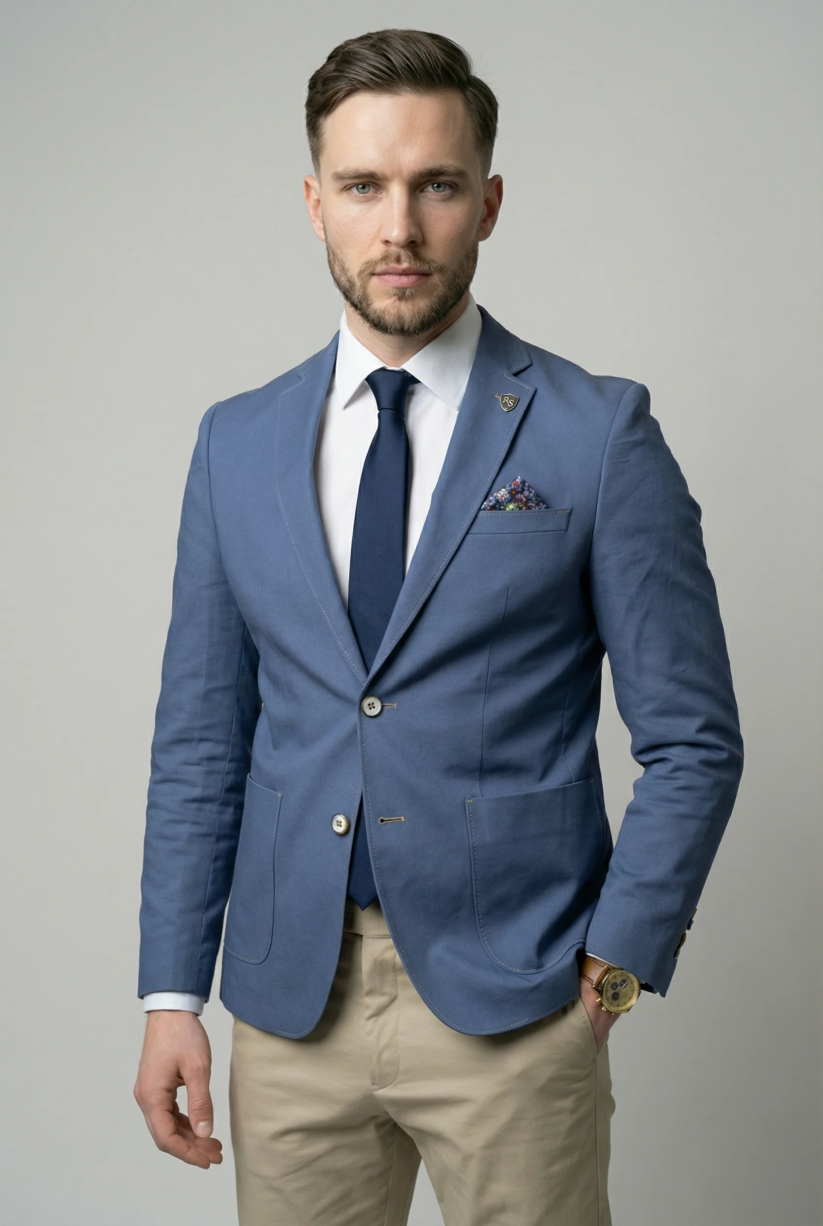 Men’s Cotton Twill Smart Blazer - Roy - Blue - Image 4