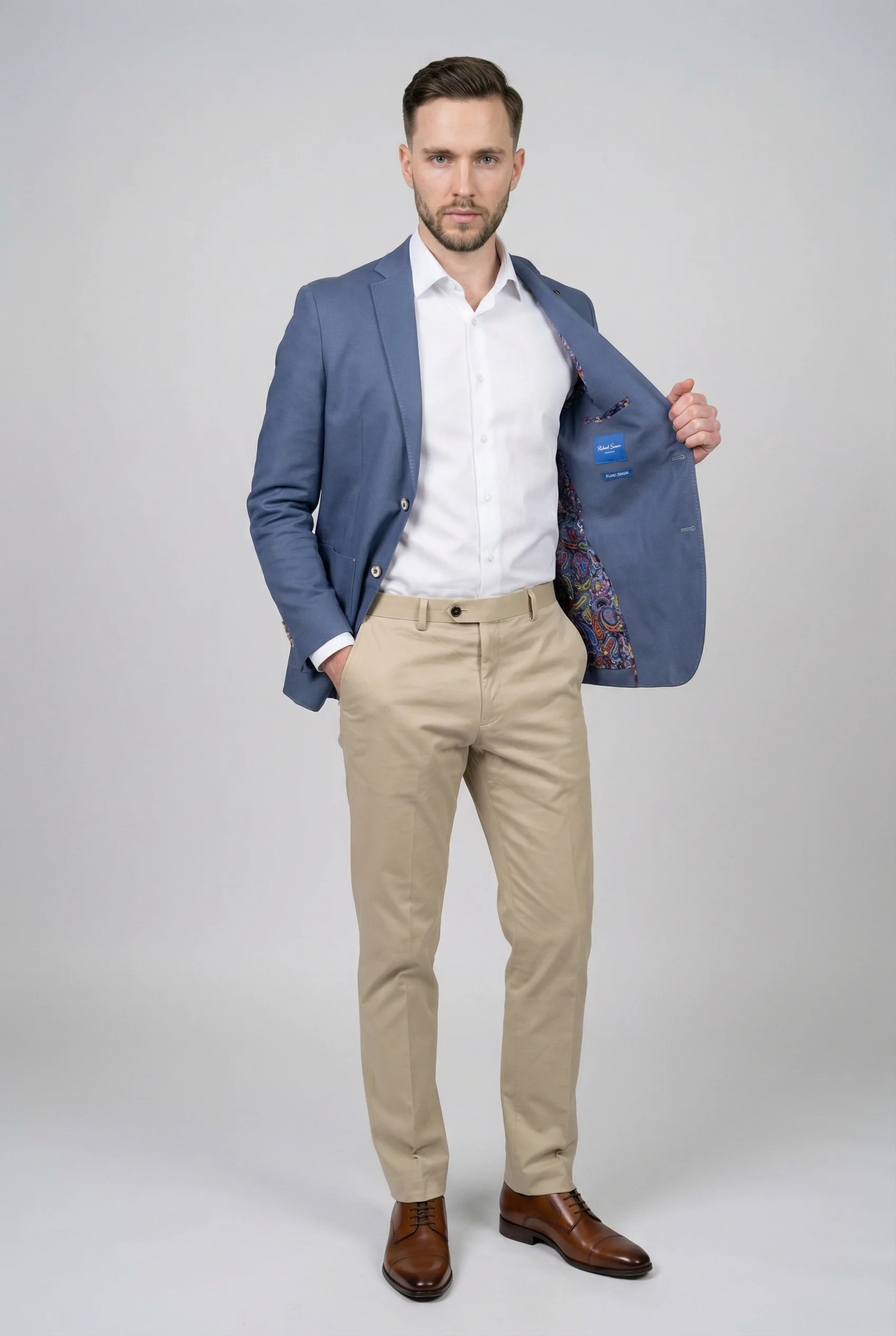Men’s Cotton Twill Smart Blazer - Roy - Blue - Image 5