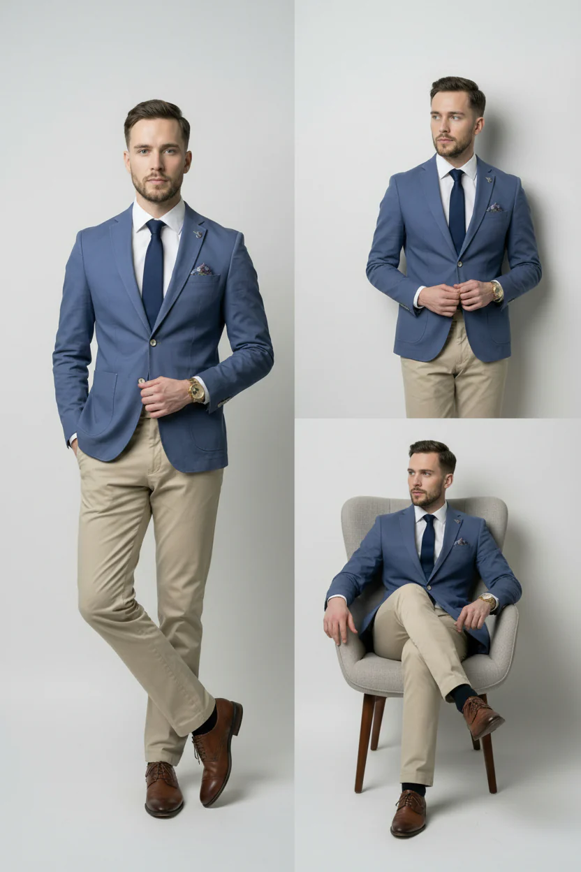 Men’s Cotton Twill Smart Blazer - Roy - Blue - Image 7