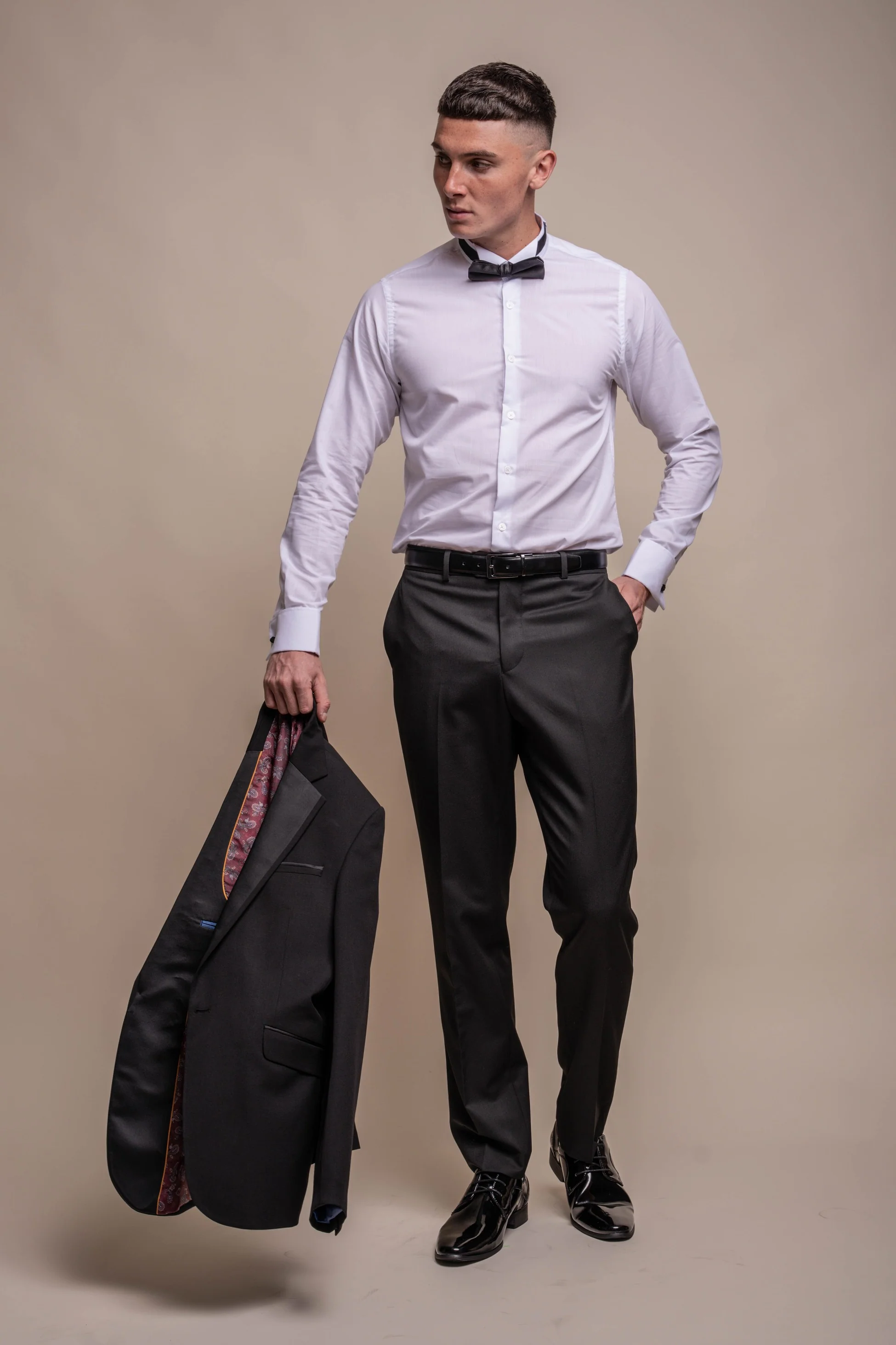 Men's Cotton Wing Collar Tuxedo Shirt - RICO - White - Image 3