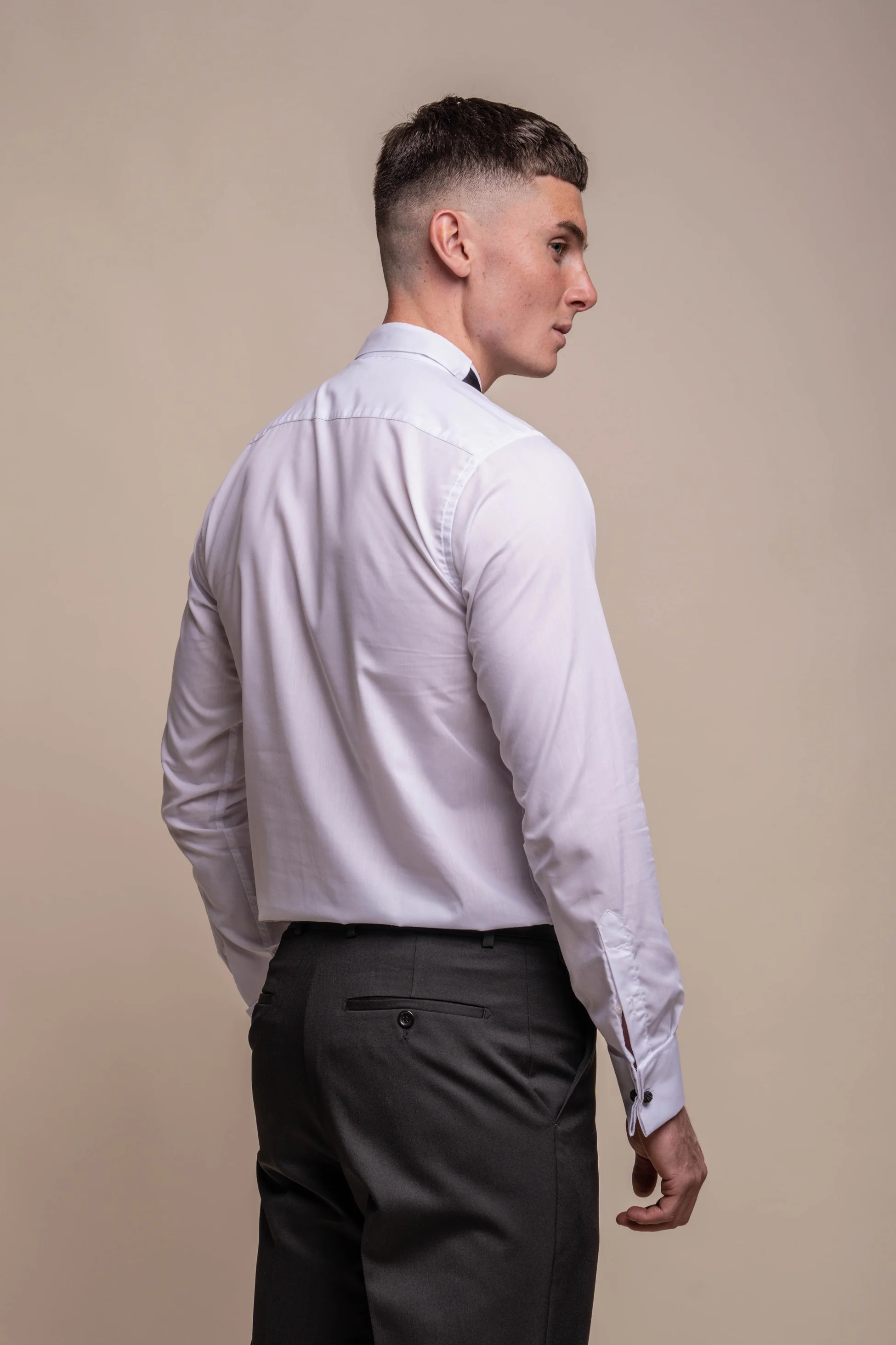 Men's Cotton Wing Collar Tuxedo Shirt - RICO - White - Image 4