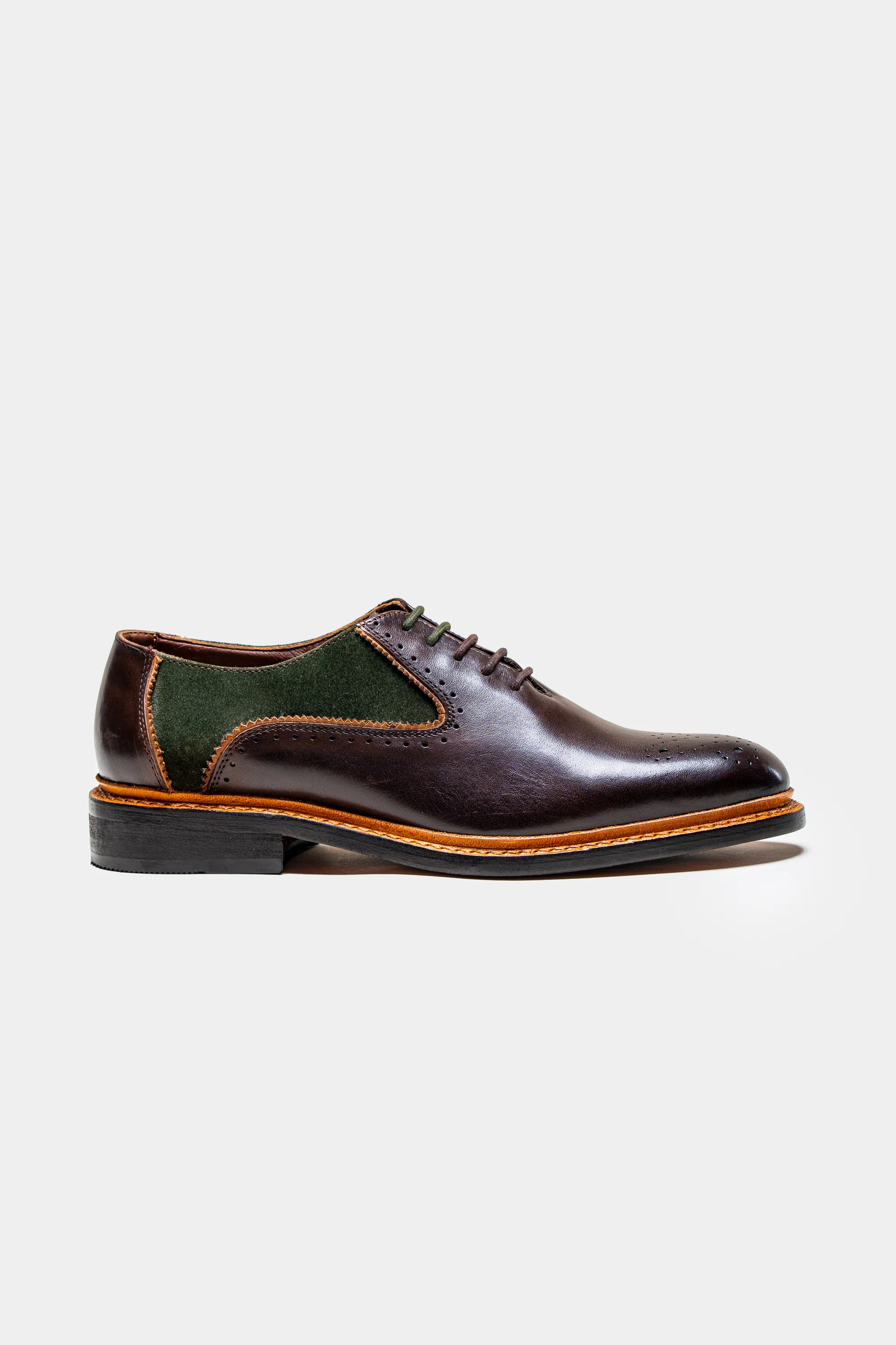 Men's Lace Up Suede & Leather Dress Shoes - BRENTWOOD - Brown With Olive Green - Image 3