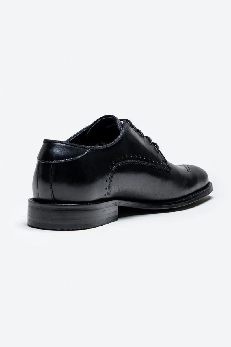 Men's Derby Lace Up Leather Brogue Dress Shoes - MADRID - Black - Image 3