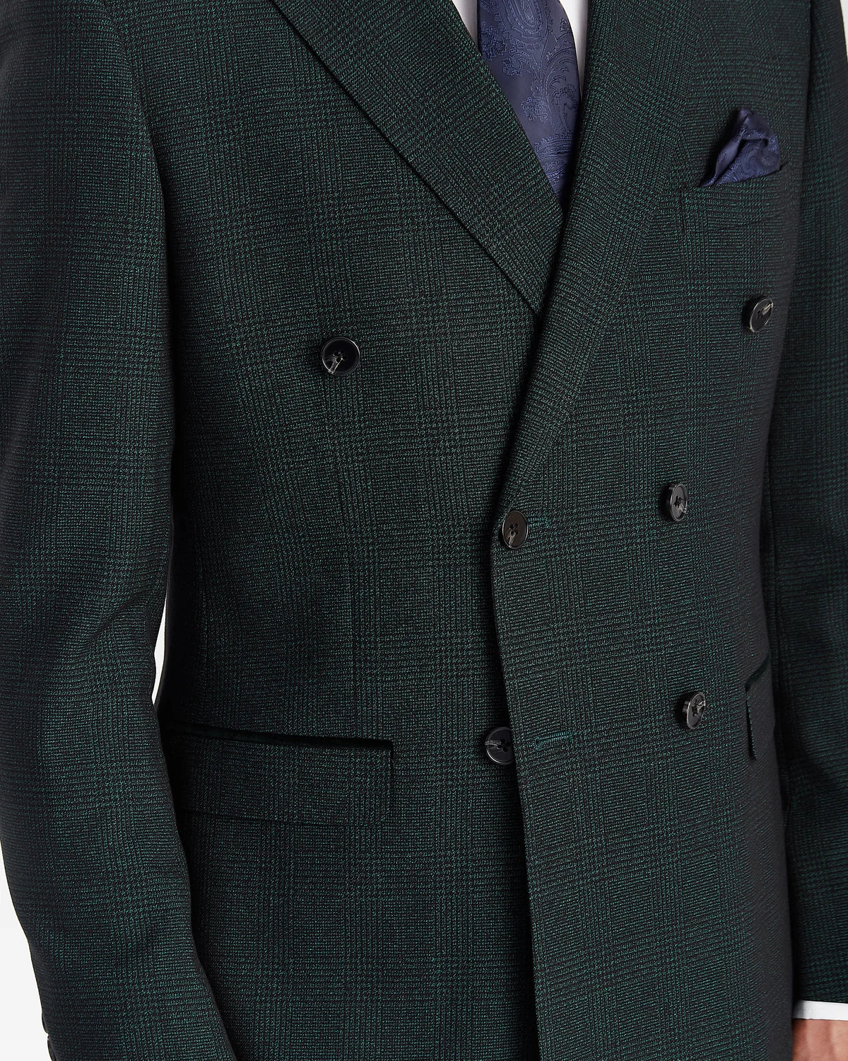 Men’s Double Breasted Glen Check Tweed Suit Jacket - Regent - Olive Green - Image 3