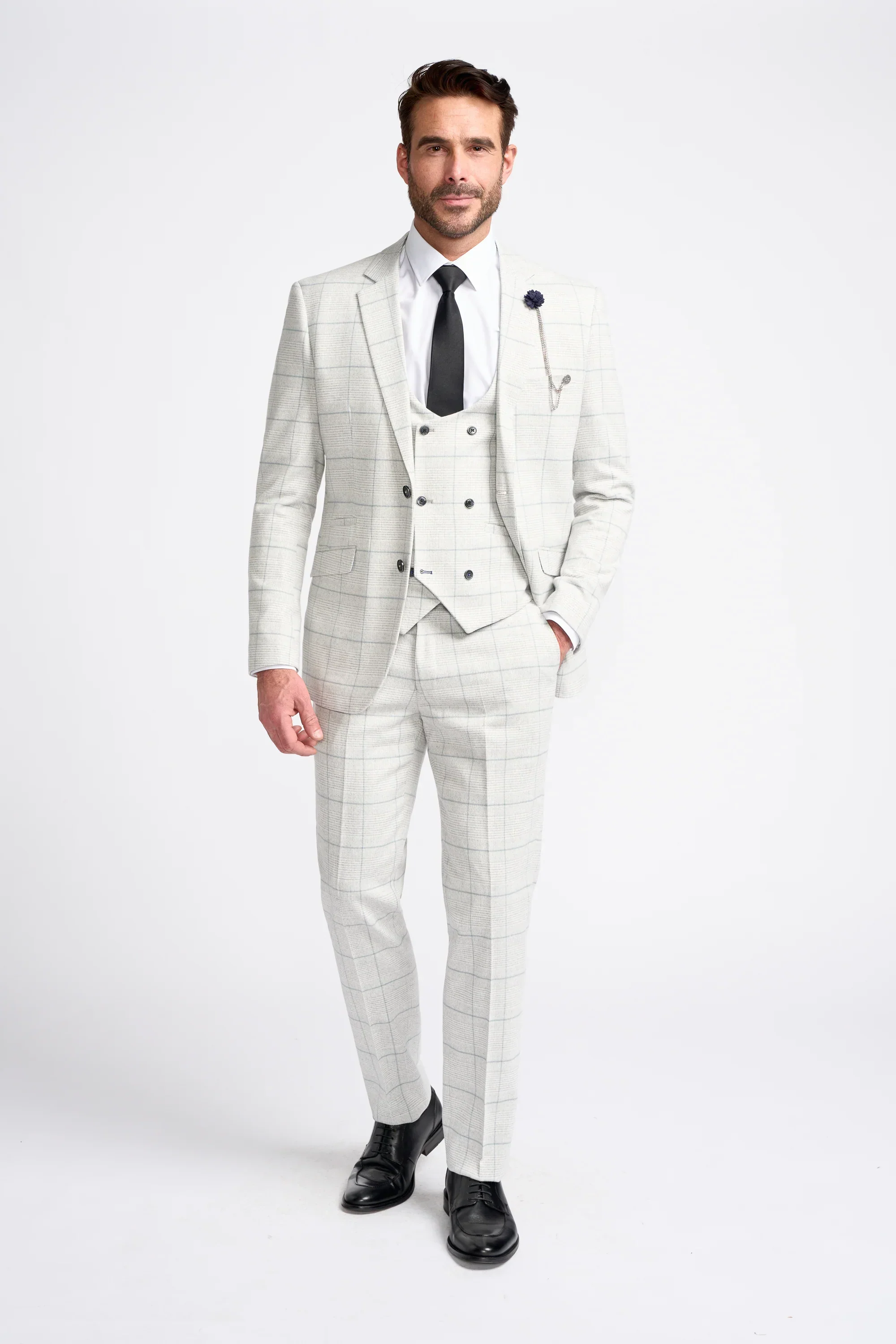 Men's Retro Check Grey Suit - RADIKA - Light Grey - Image 2