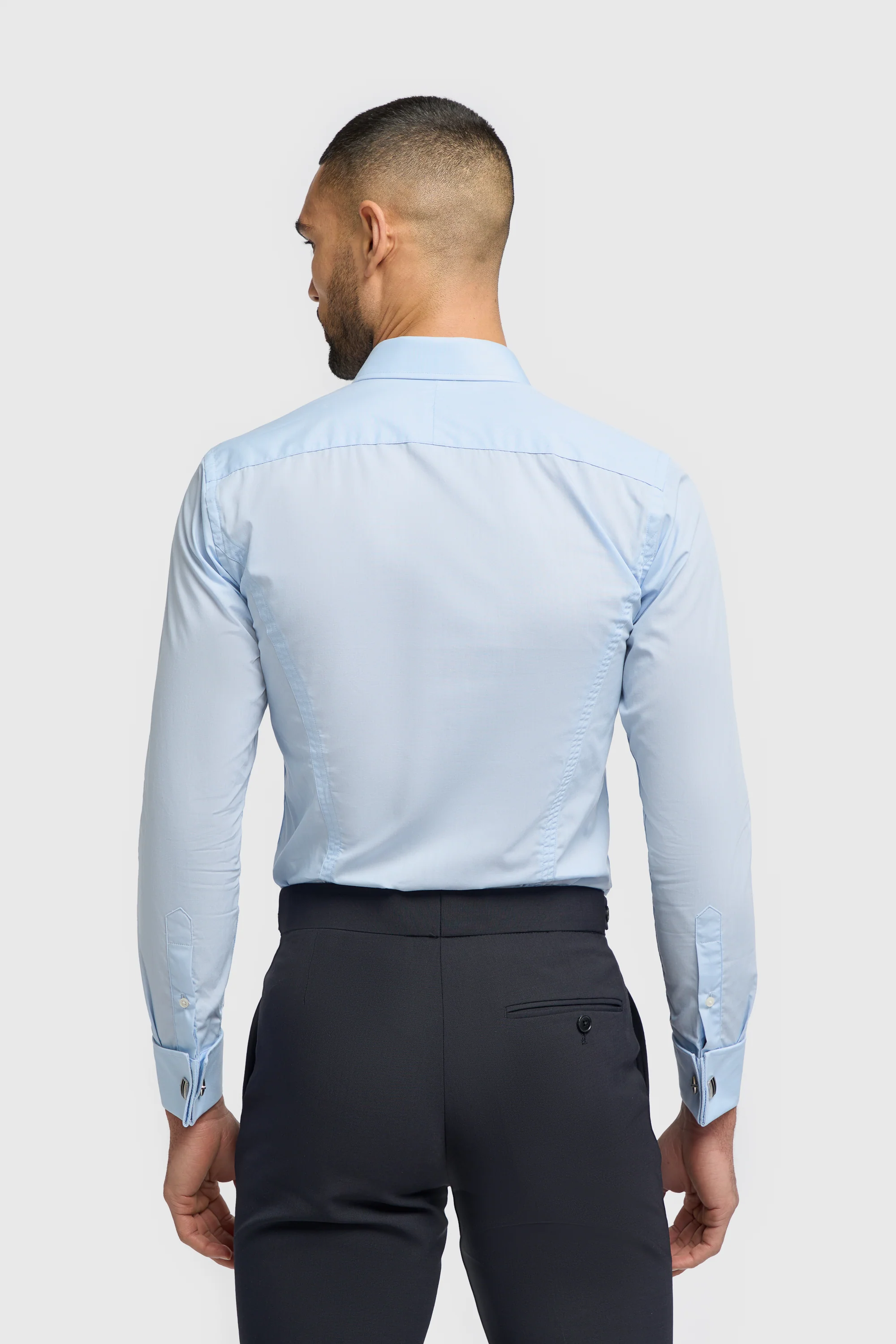 Men's Cotton Slim Fit Shirt with Cufflinks - ROSSI - Sky Blue - Image 3