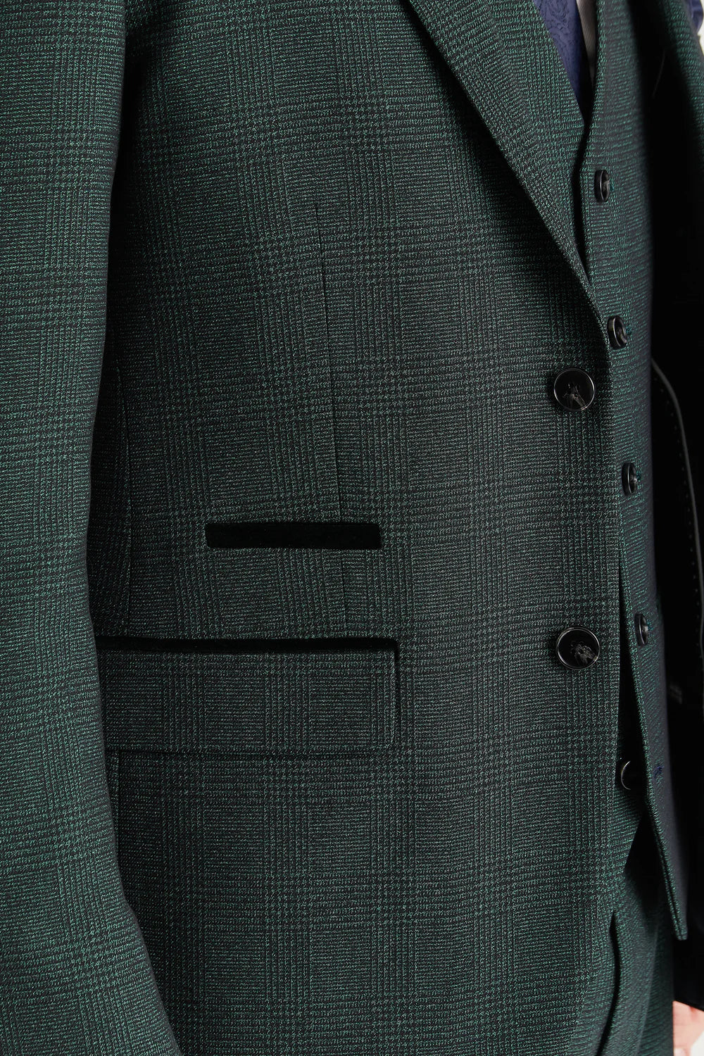 Men’s Glen Check Tweed Like Suit Jacket - Regent - Olive Green - Image 4