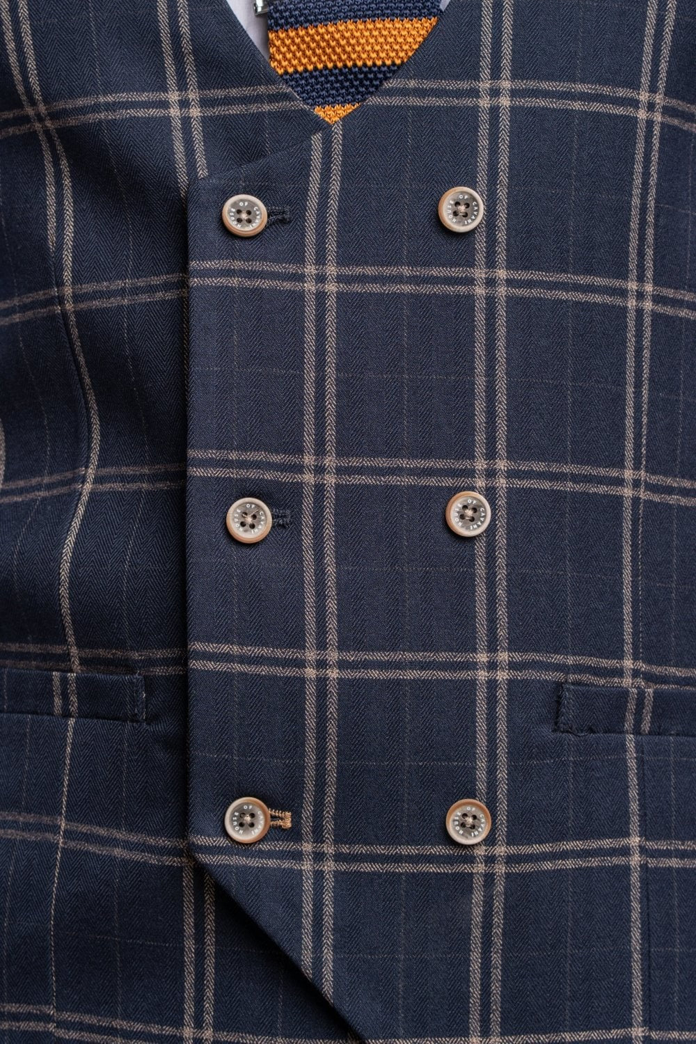 Men's Retro Check Double Breasted Waistcoat - HARDY - Navy Blue - Image 4