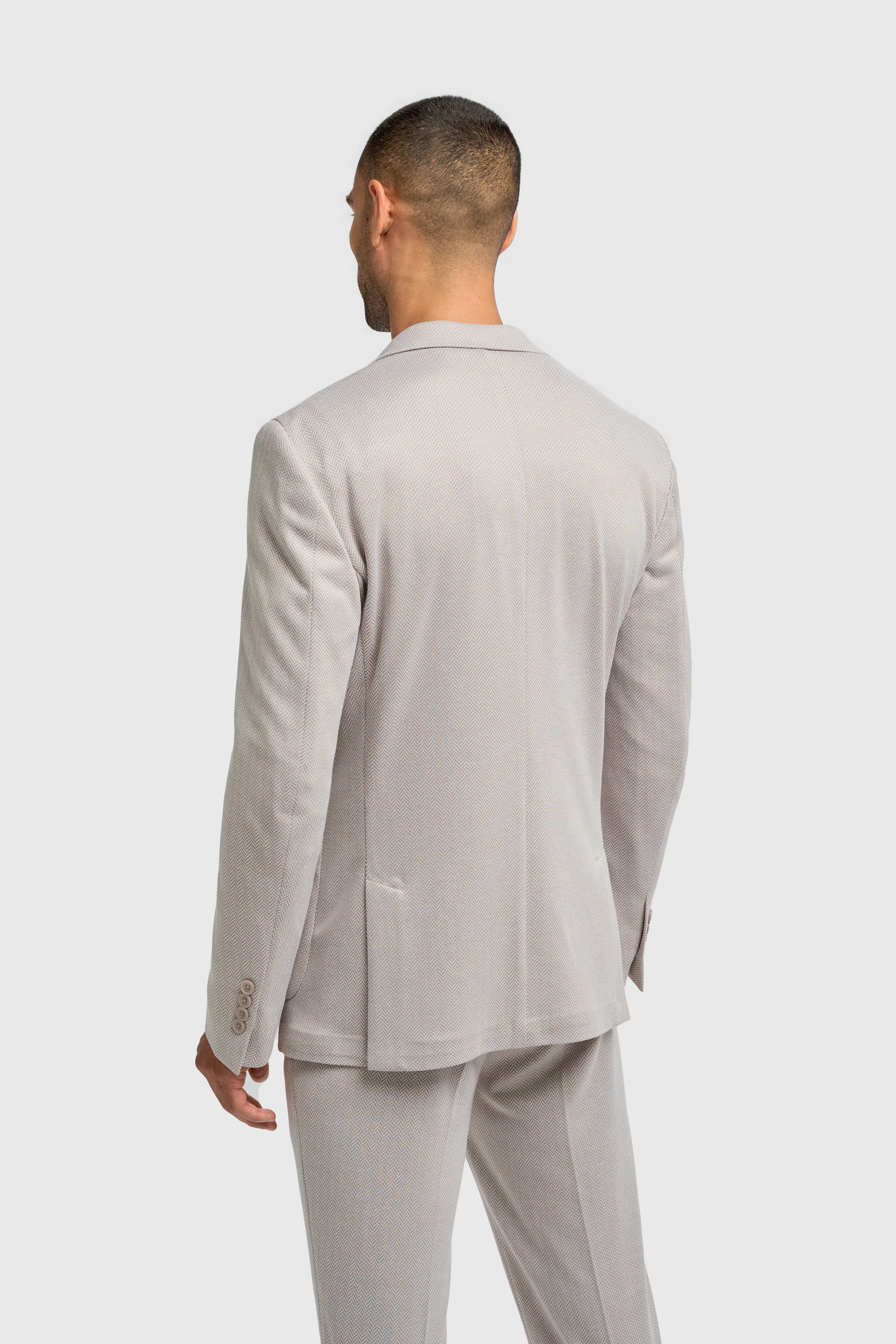 Men’s Herringbone Casual Suit Jacket - Vasco - Beige - Image 3