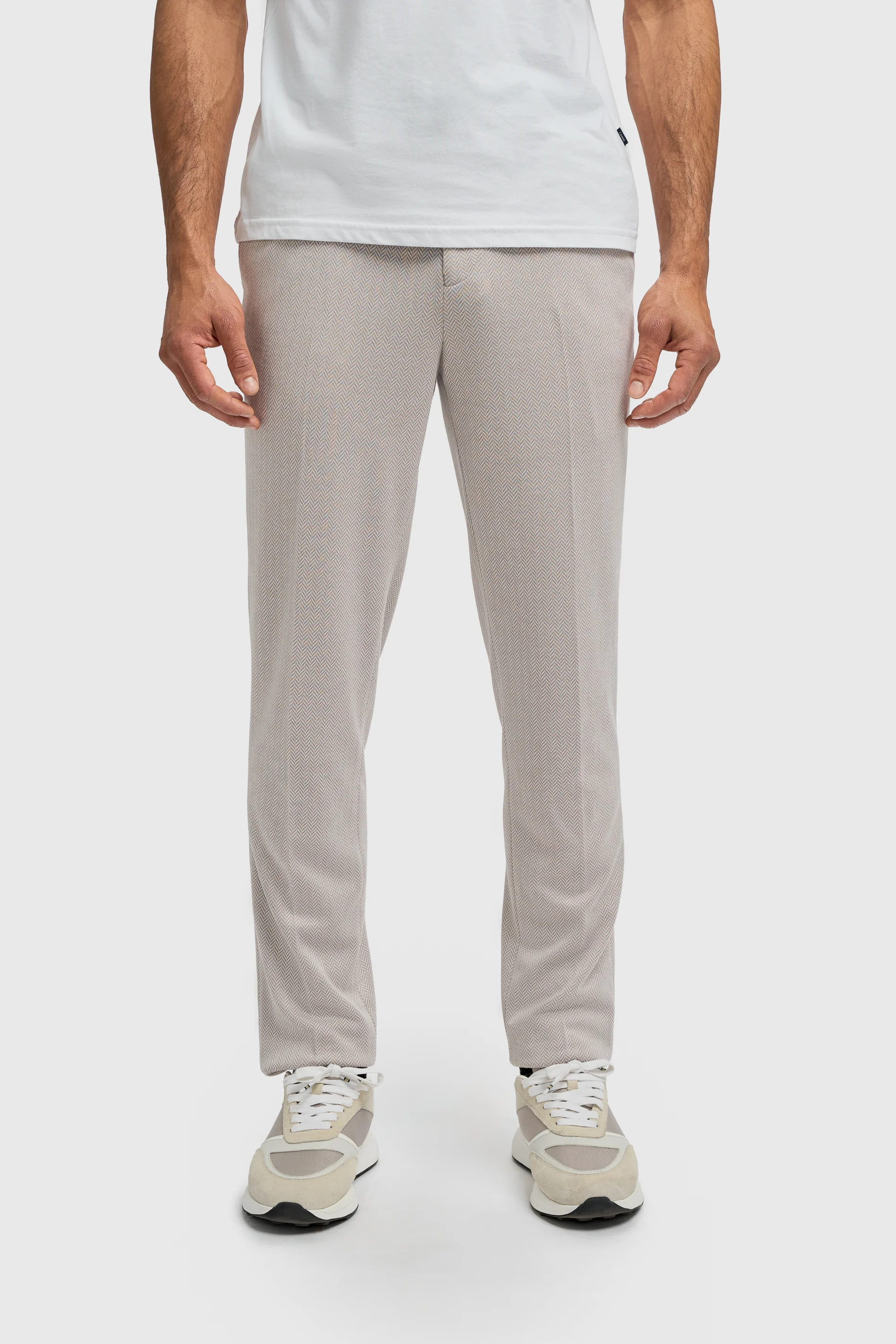 Men’s Herringbone Casual Trousers - Vasco - Beige
