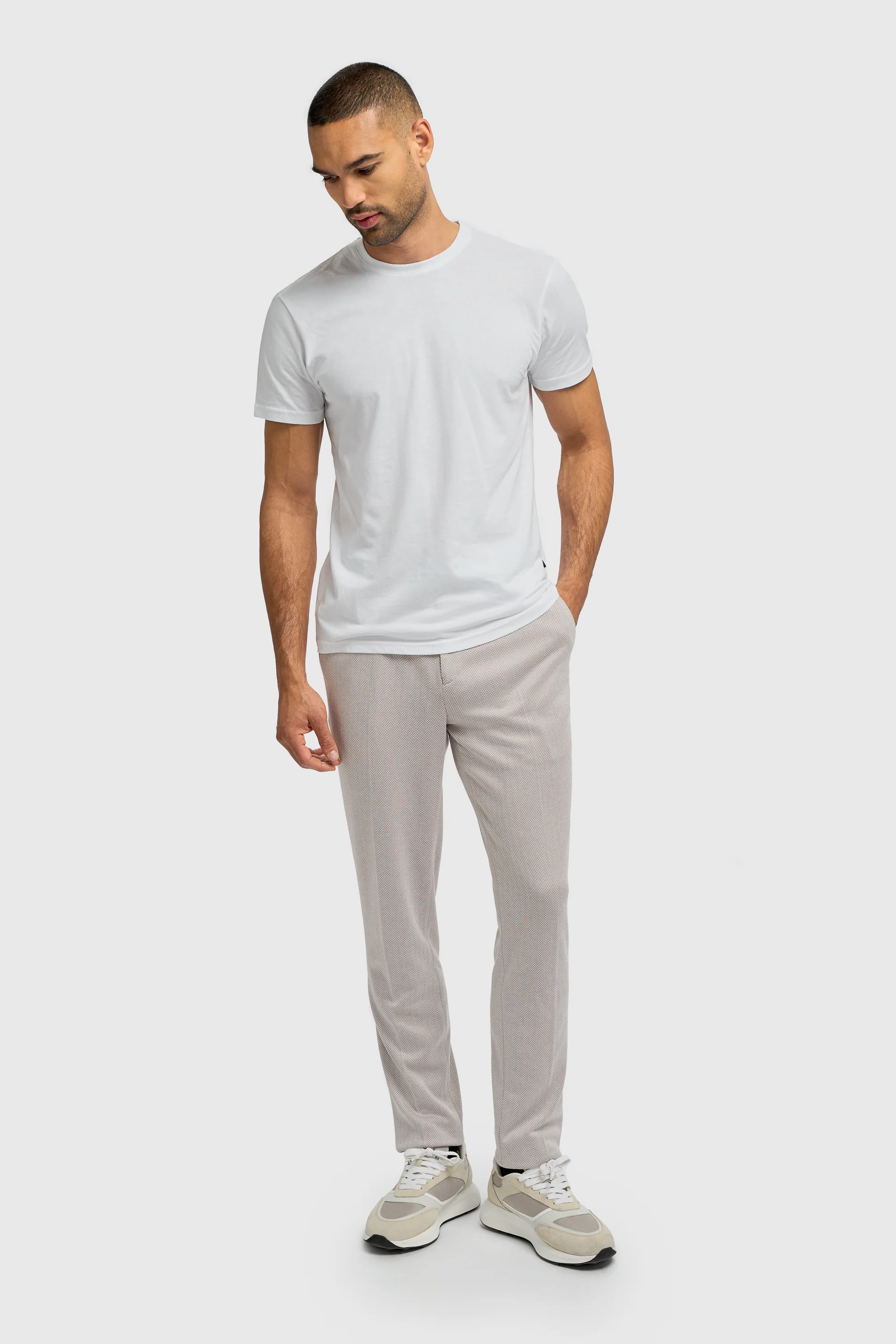 Men’s Herringbone Casual Trousers - Vasco - Beige - Image 2