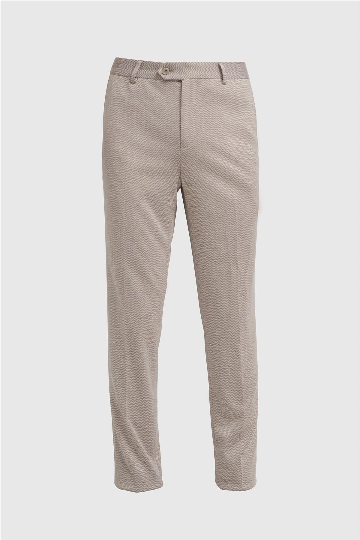 Men’s Herringbone Casual Trousers - Vasco - Beige - Image 4