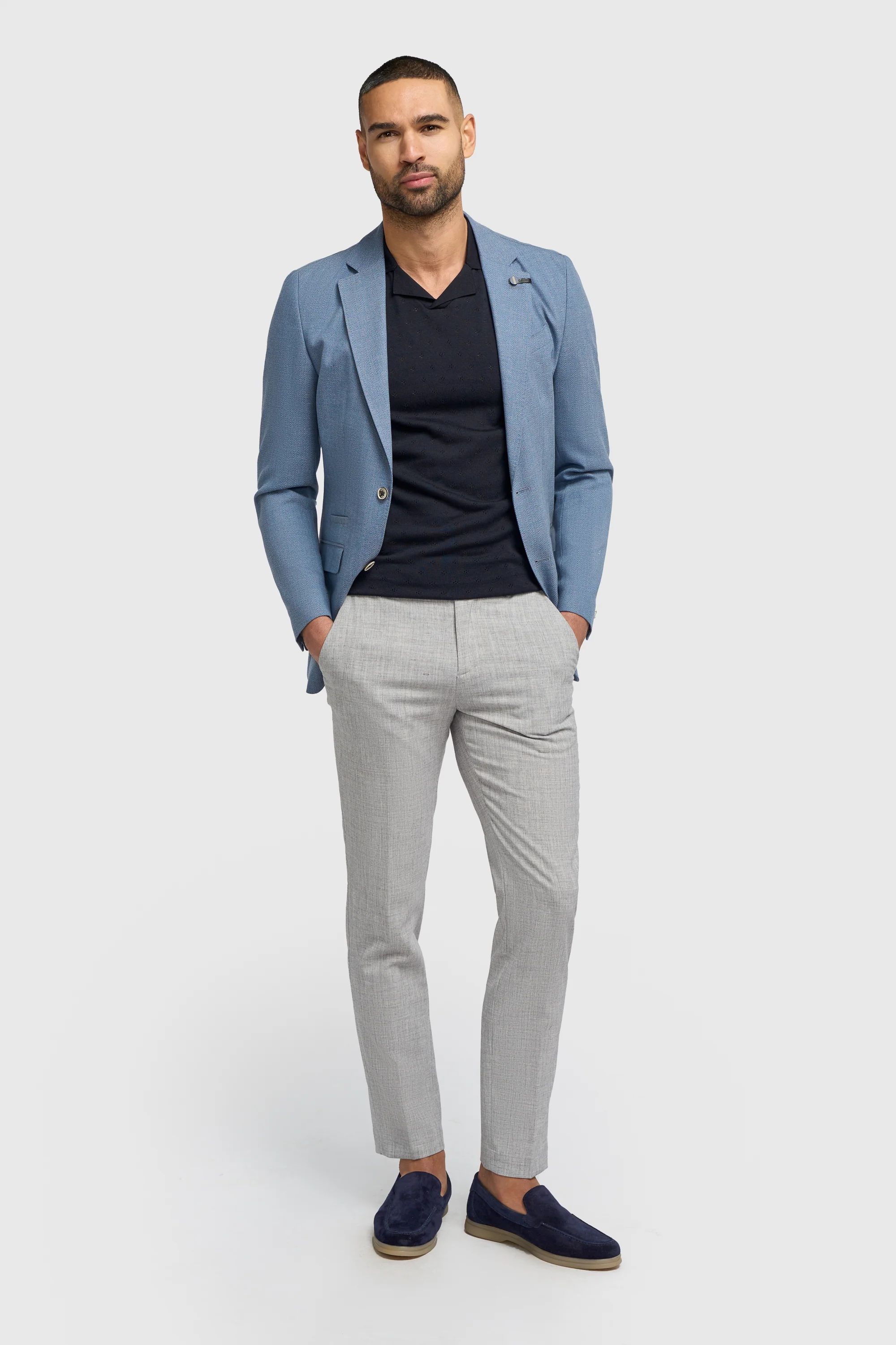 Men’s Herringbone Twill Blazer - Kovan - Sky Blue - Image 2