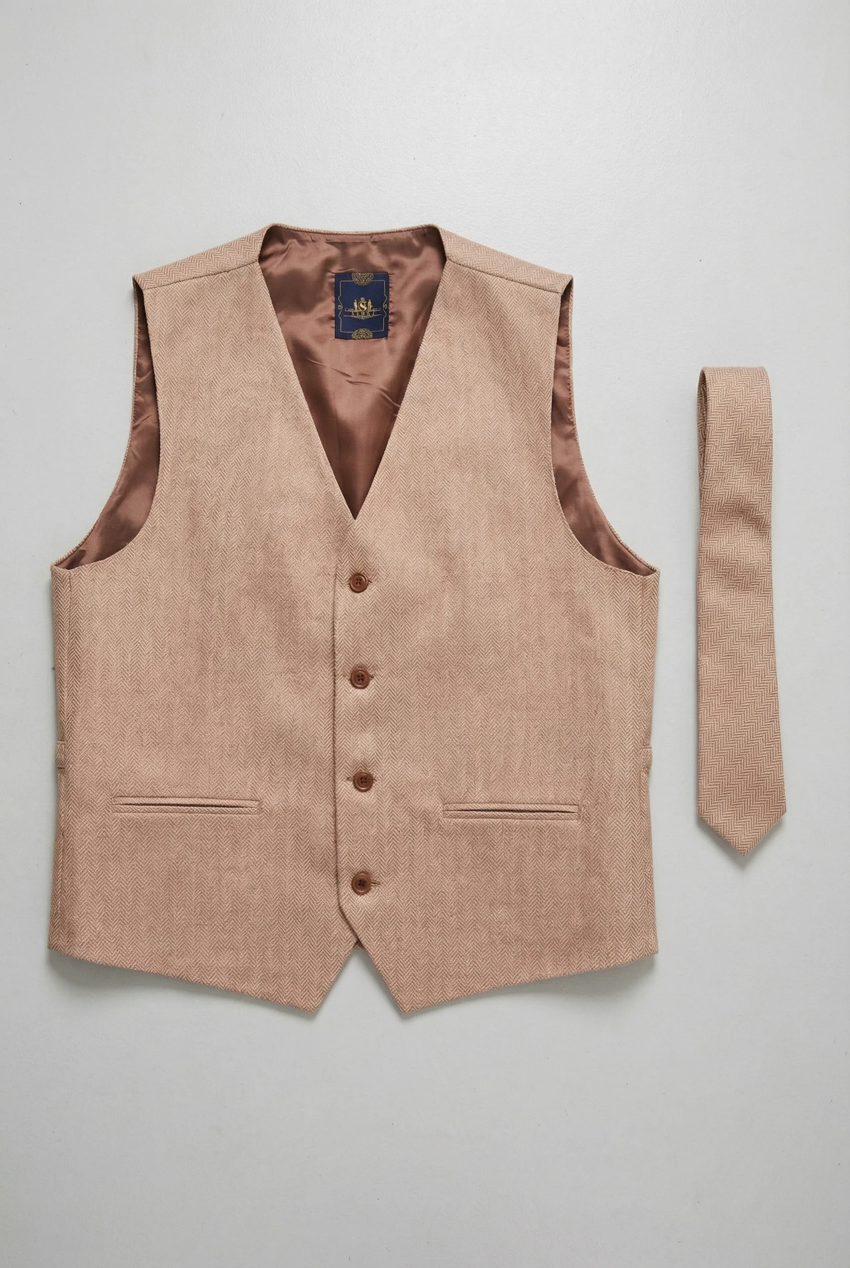 Men’s Tweed Herringbone Waistcoat - Tan Brown - Image 5