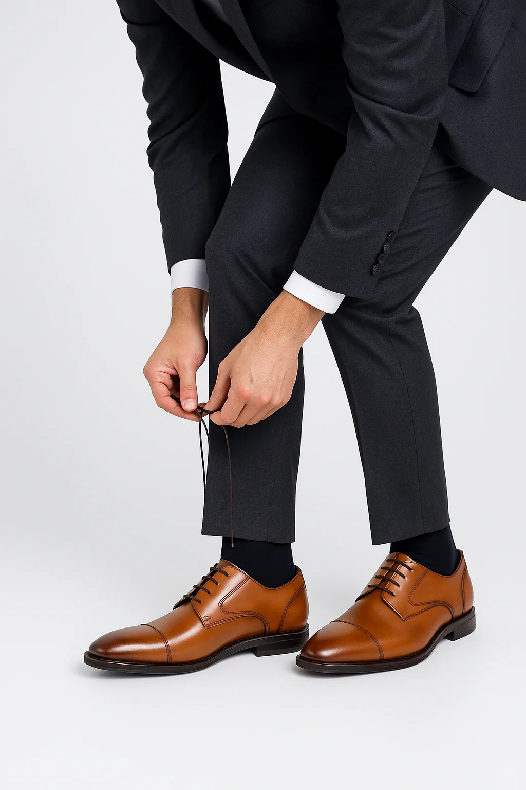 Men’s Leather Cap Toe Derby Dress Shoes - Regent - Tan - Image 5