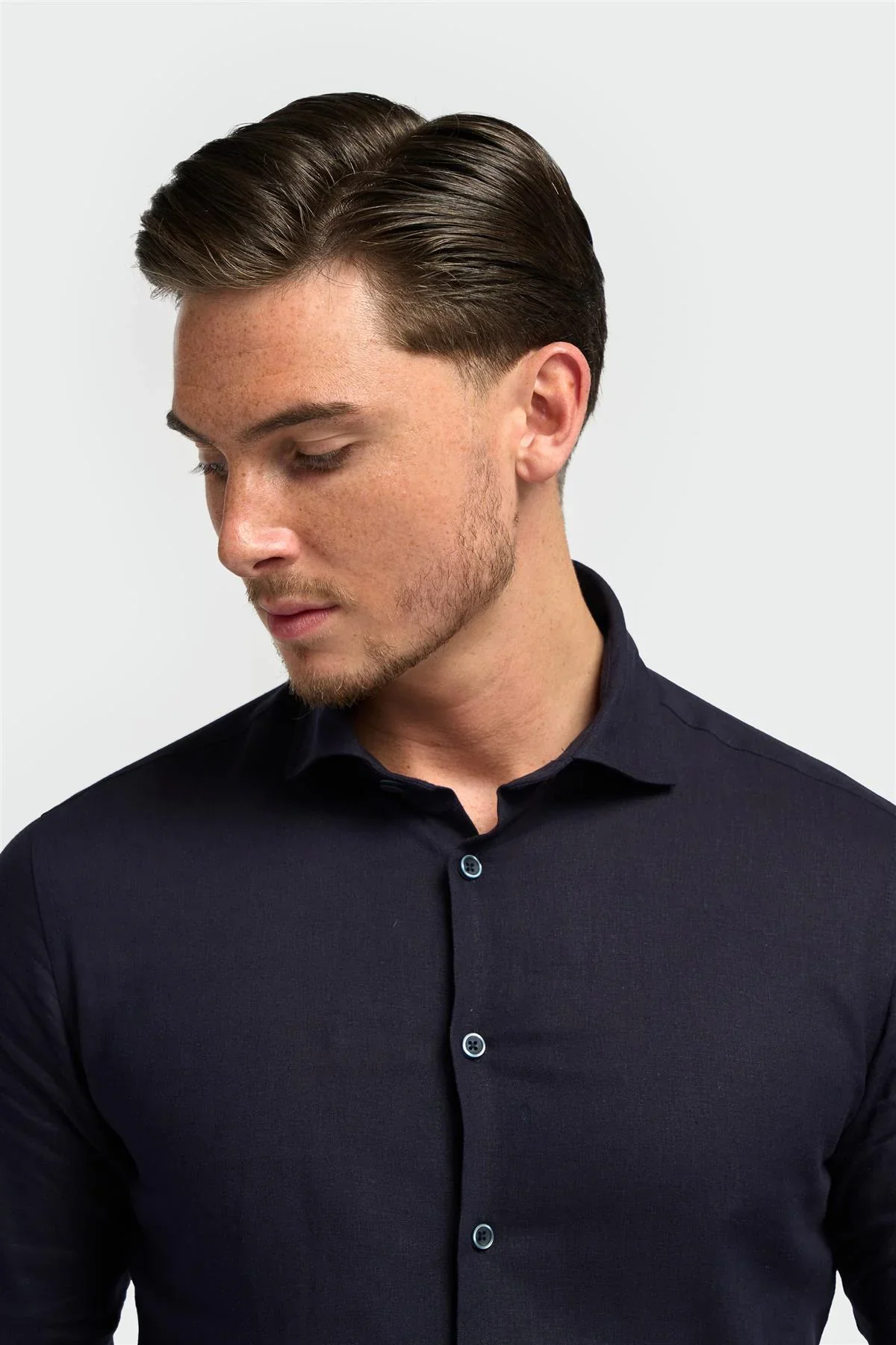 Men’s Linen Blend Slim Fit Button Up Shirt - Matera - Navy - Image 3