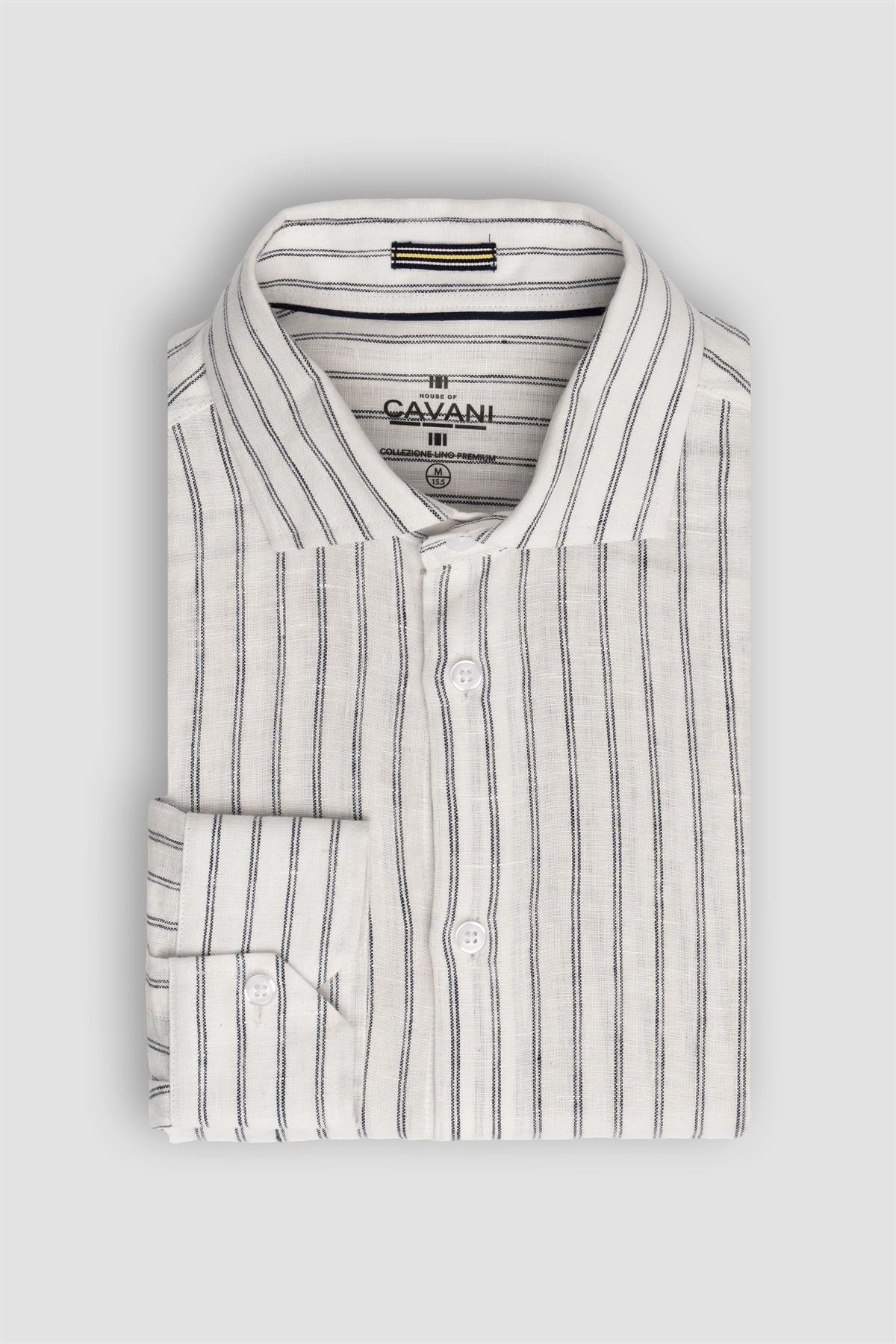 Men’s Linen Long Sleeve Striped Shirt - Alberi - White - Image 4