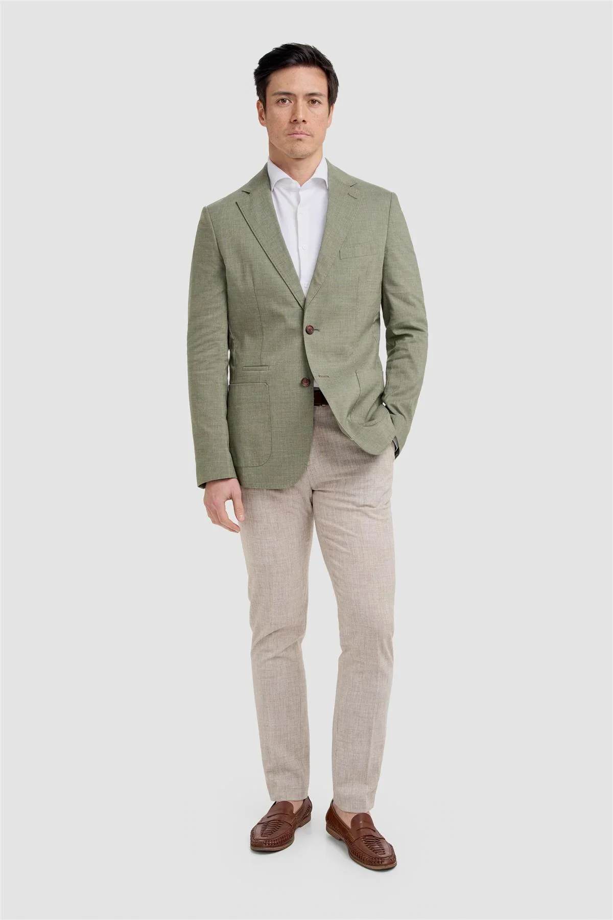 Men’s Linen Slim Fit Casual Blazer with Patch Pockets - Luca - Sage Green - Image 2