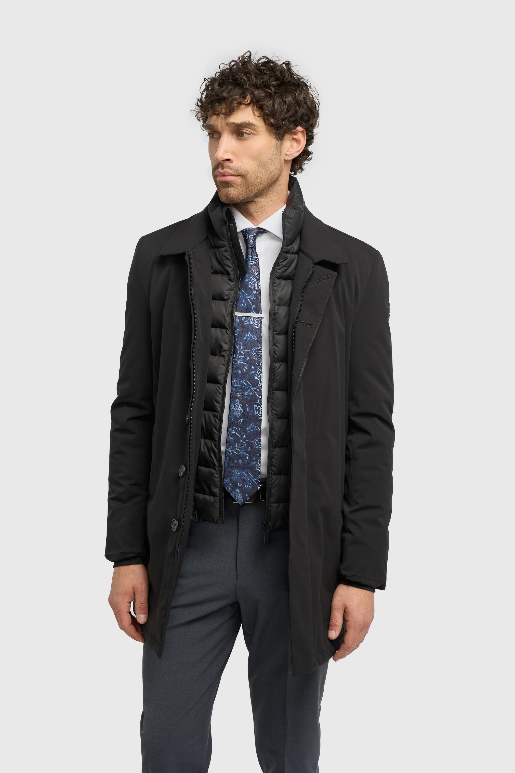 Men’s Long Padded Overcoat - Heston - Black