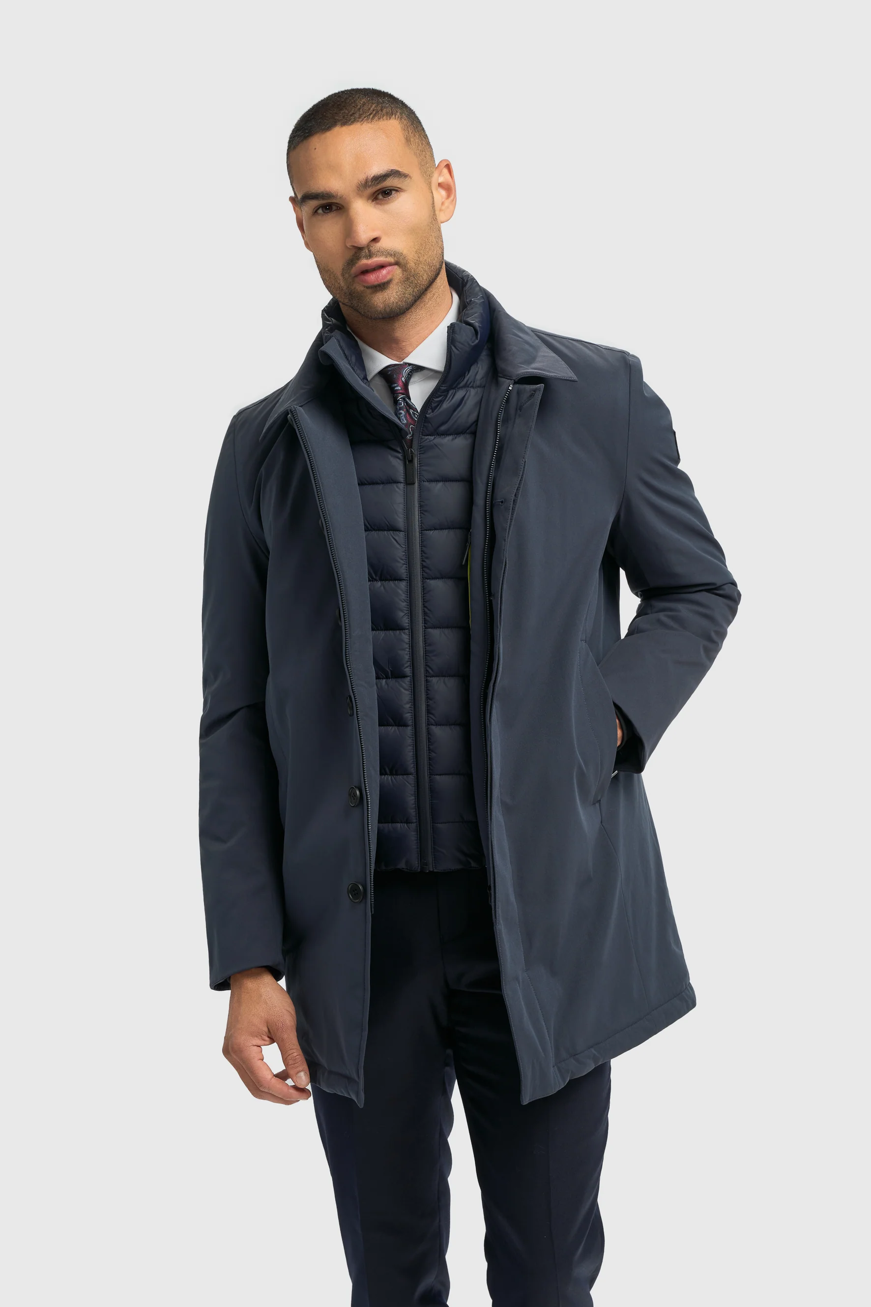 Men’s Long Padded Overcoat - Heston - Navy