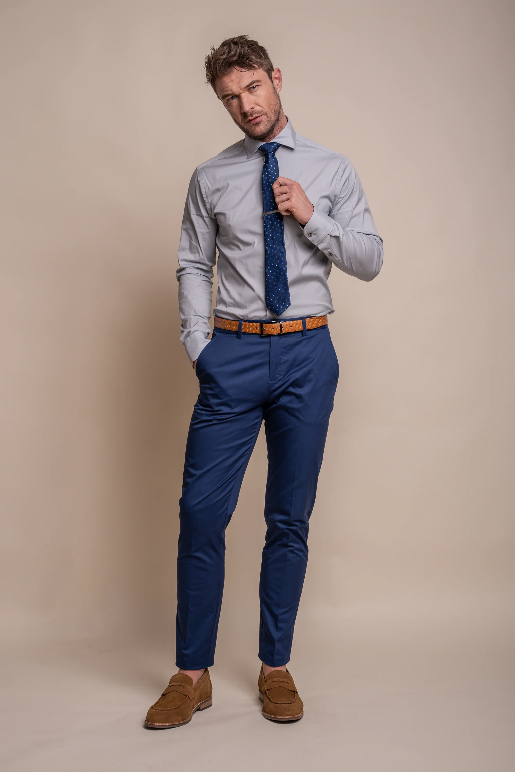 Men's Cotton Slim Fit Formal Trousers  - MARIO - Electric Blue - Image 2