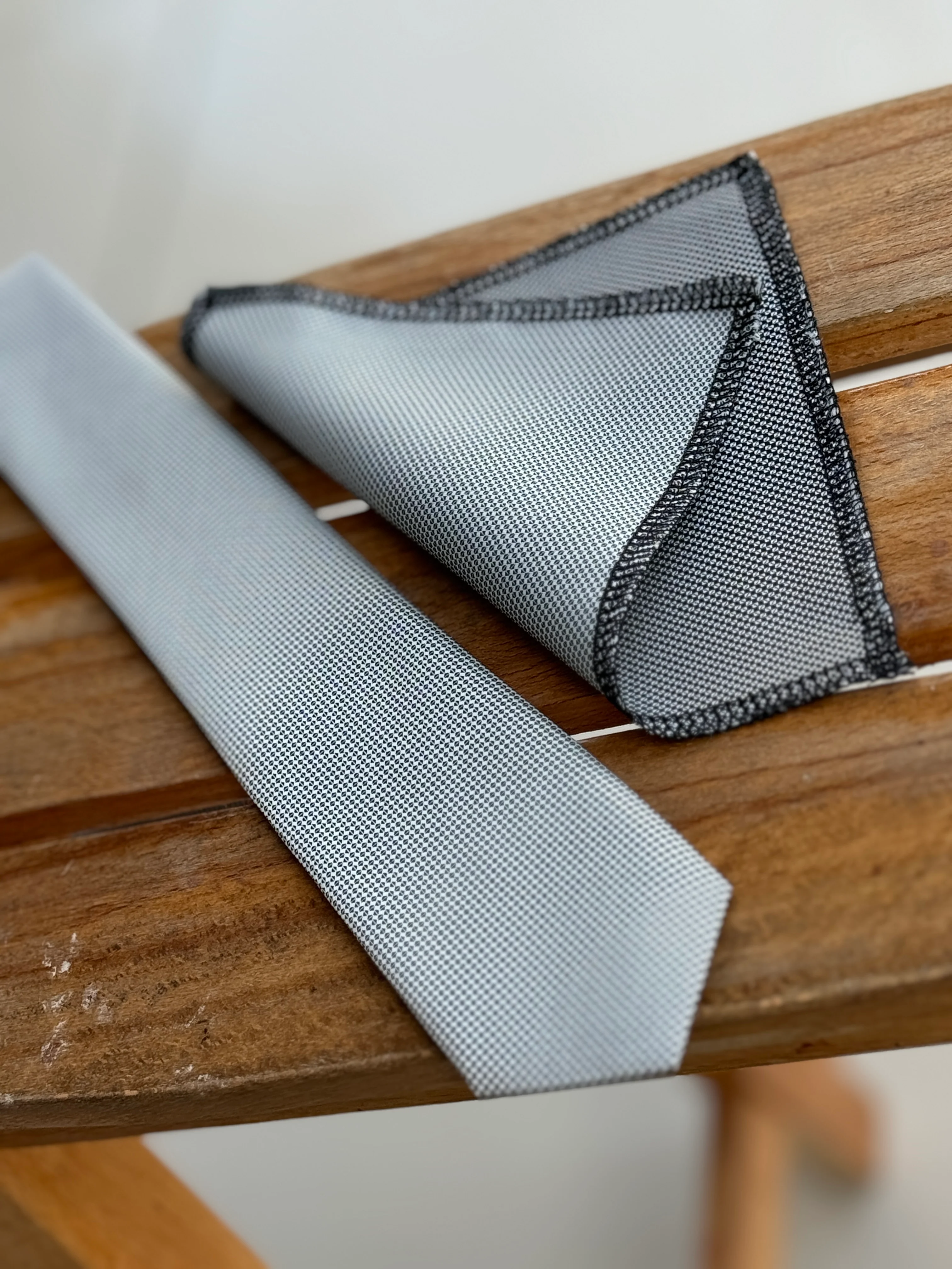 Men’s Oxford Weave Slim Tie Formal Neckwear- Light Grey - Image 2