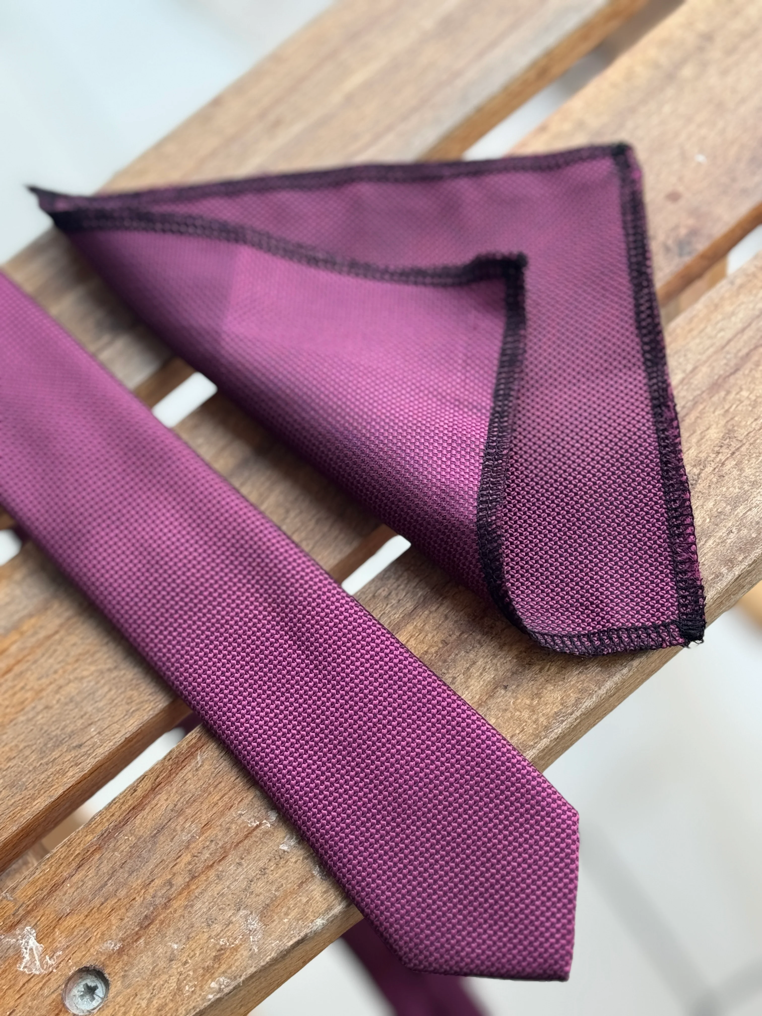 Men’s Oxford Weave Slim Tie Formal Neckwear- Wine Red - Image 2