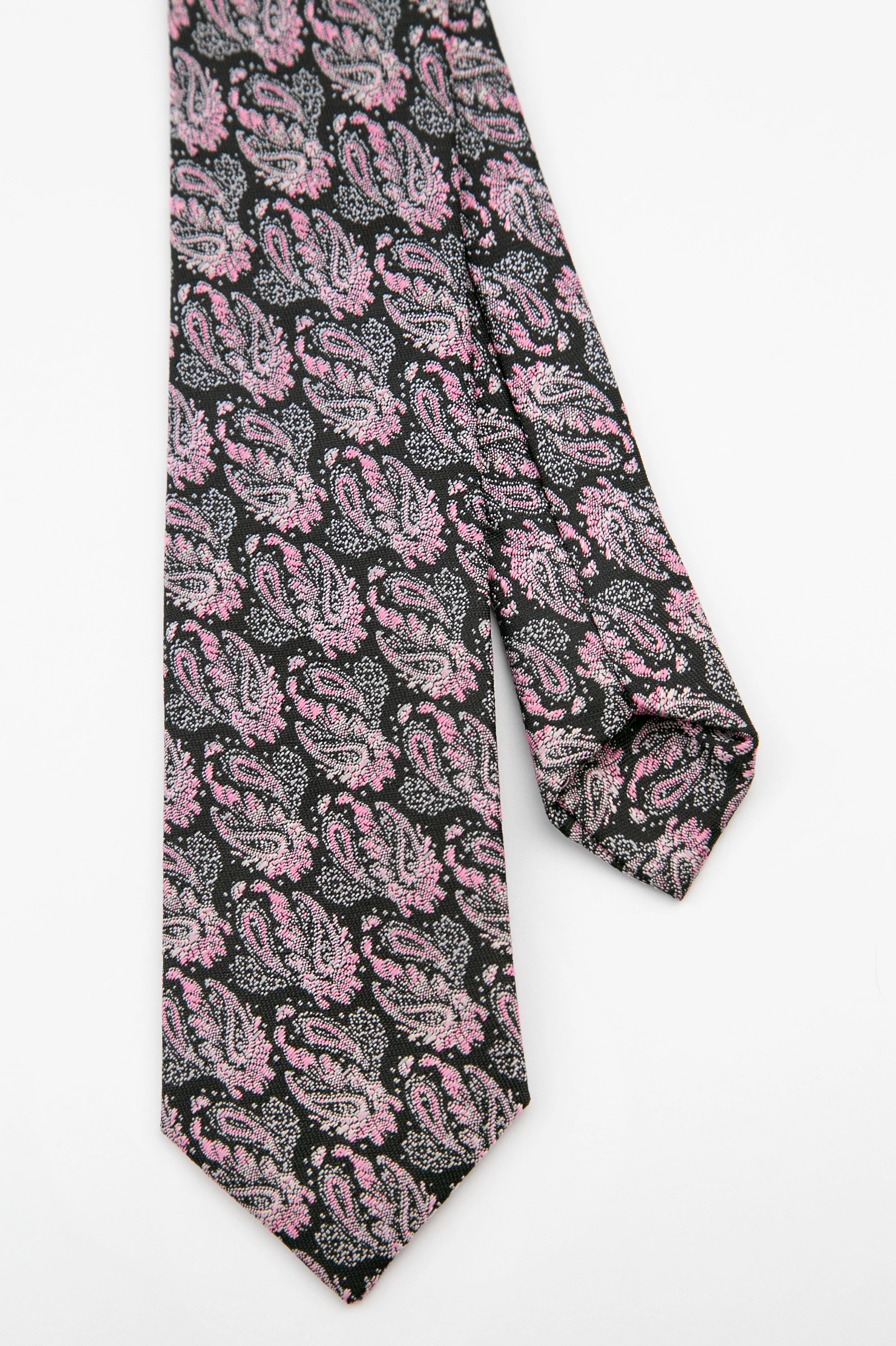 Men’s Paisley Slim Tie & Pocket Square Set - Pink and Black - Image 3