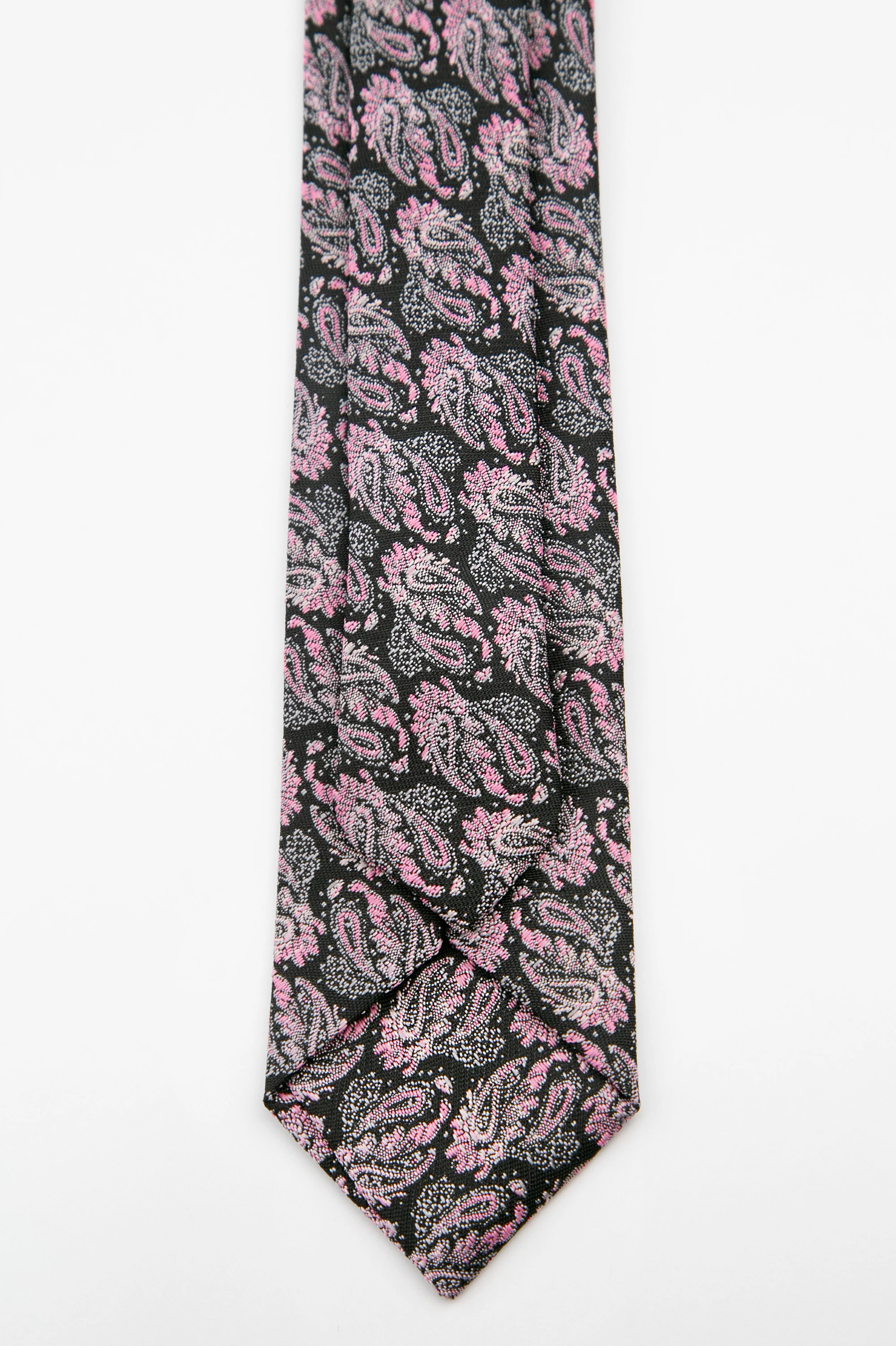 Men’s Paisley Slim Tie & Pocket Square Set - Pink and Black - Image 4