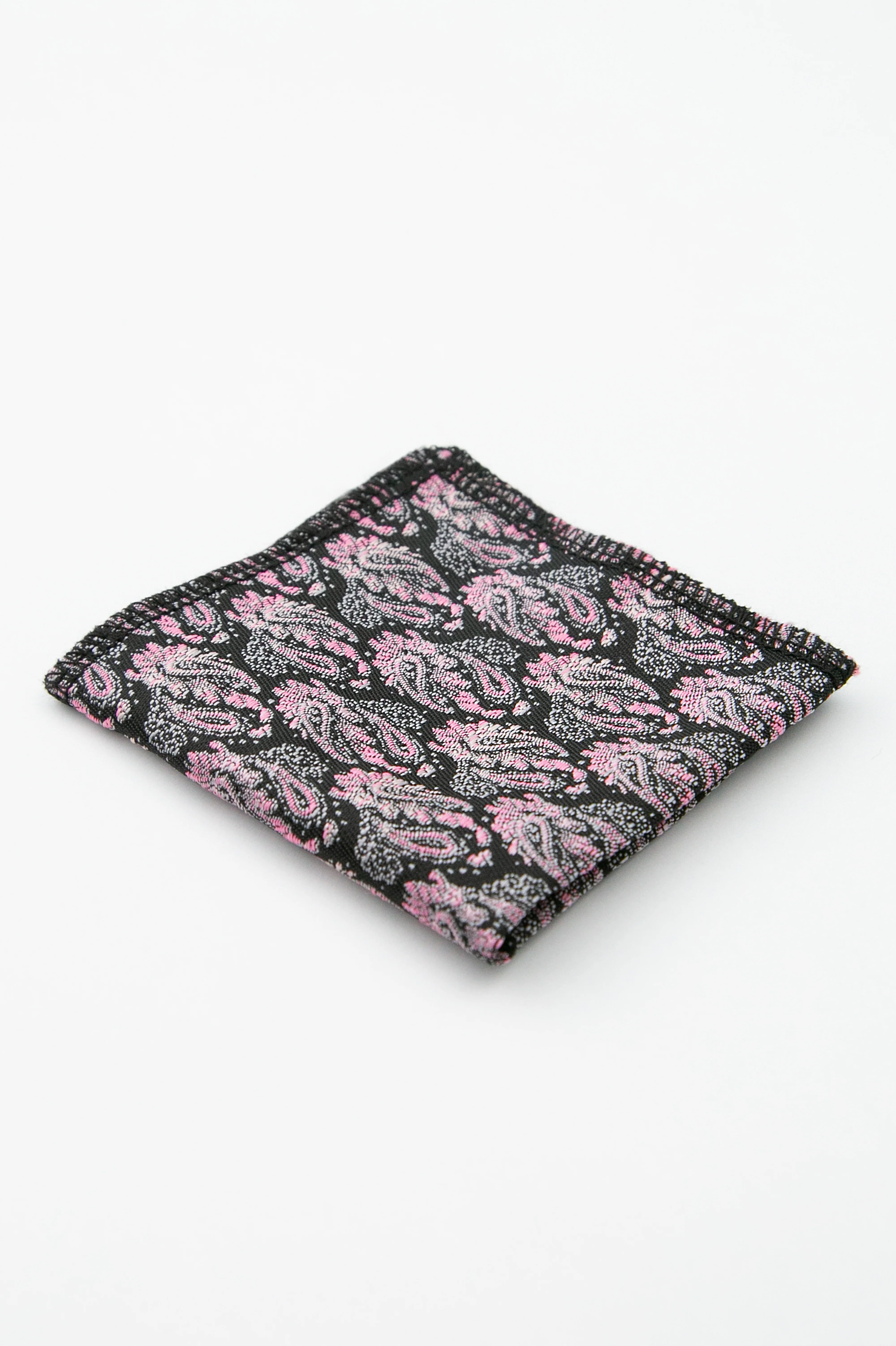 Men’s Paisley Slim Tie & Pocket Square Set - Pink and Black - Image 5