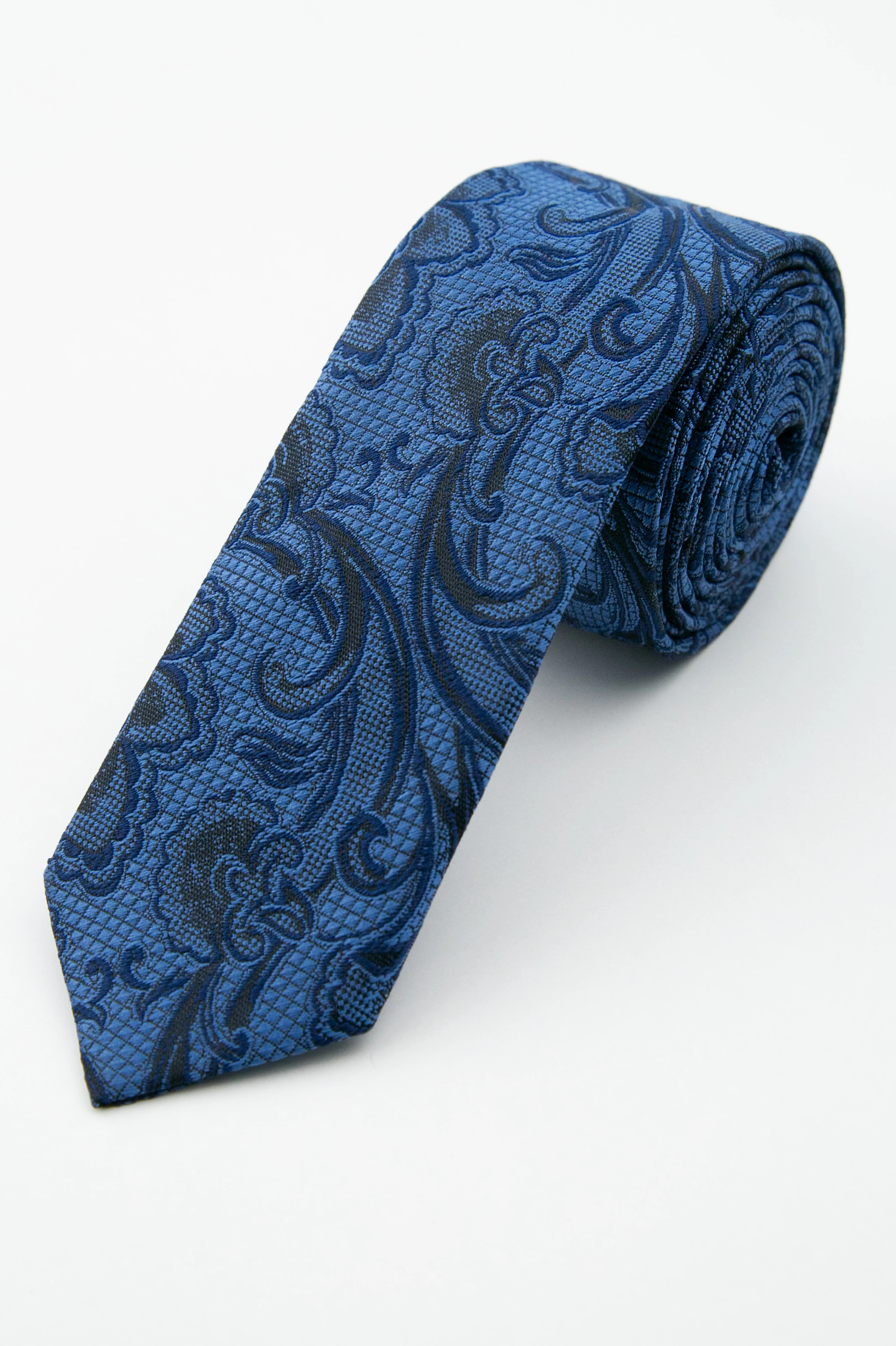 Men’s Paisley Slim Tie & Pocket Square Set - Royal Blue - Image 2