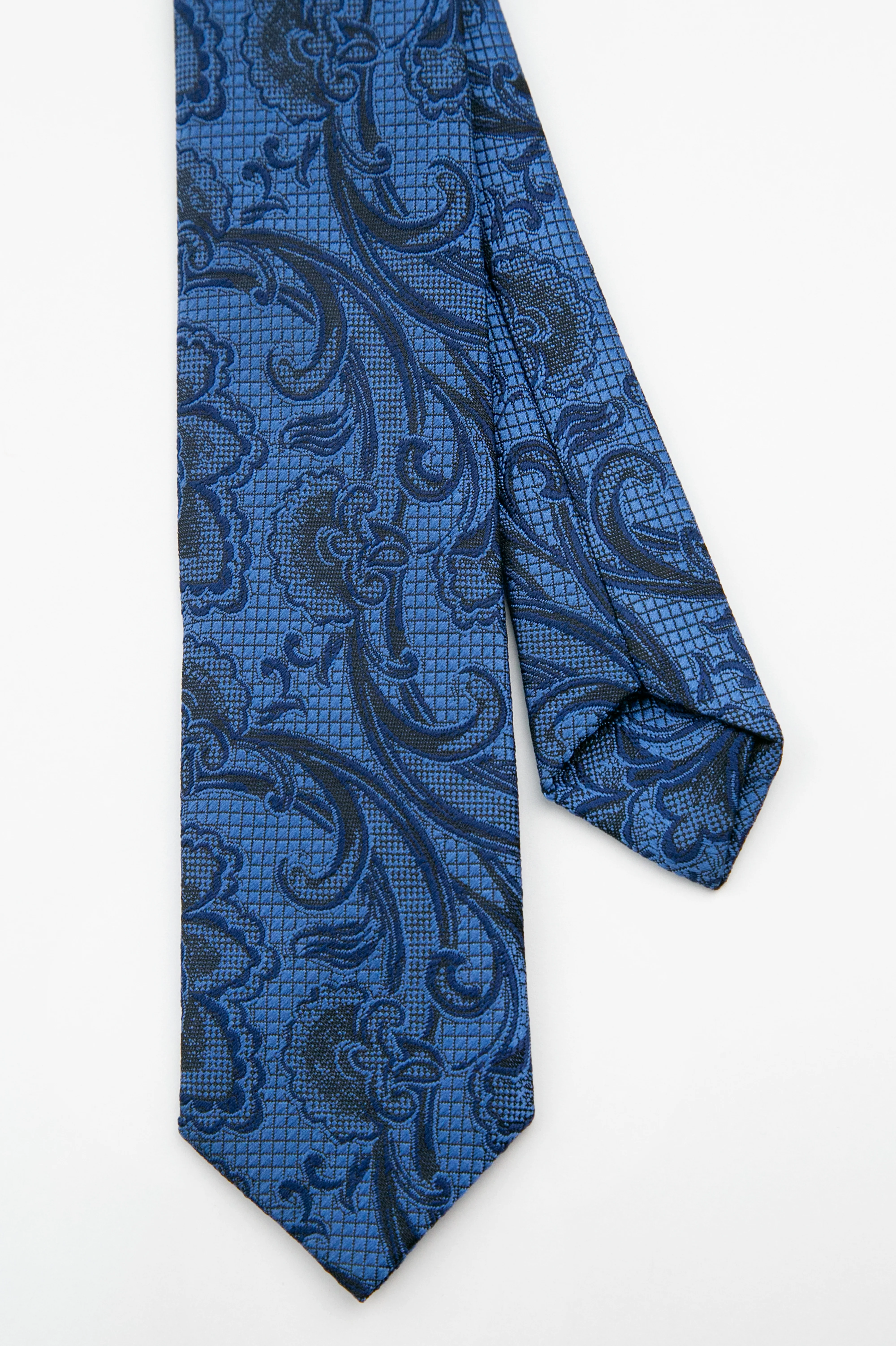 Men’s Paisley Slim Tie & Pocket Square Set - Royal Blue - Image 3