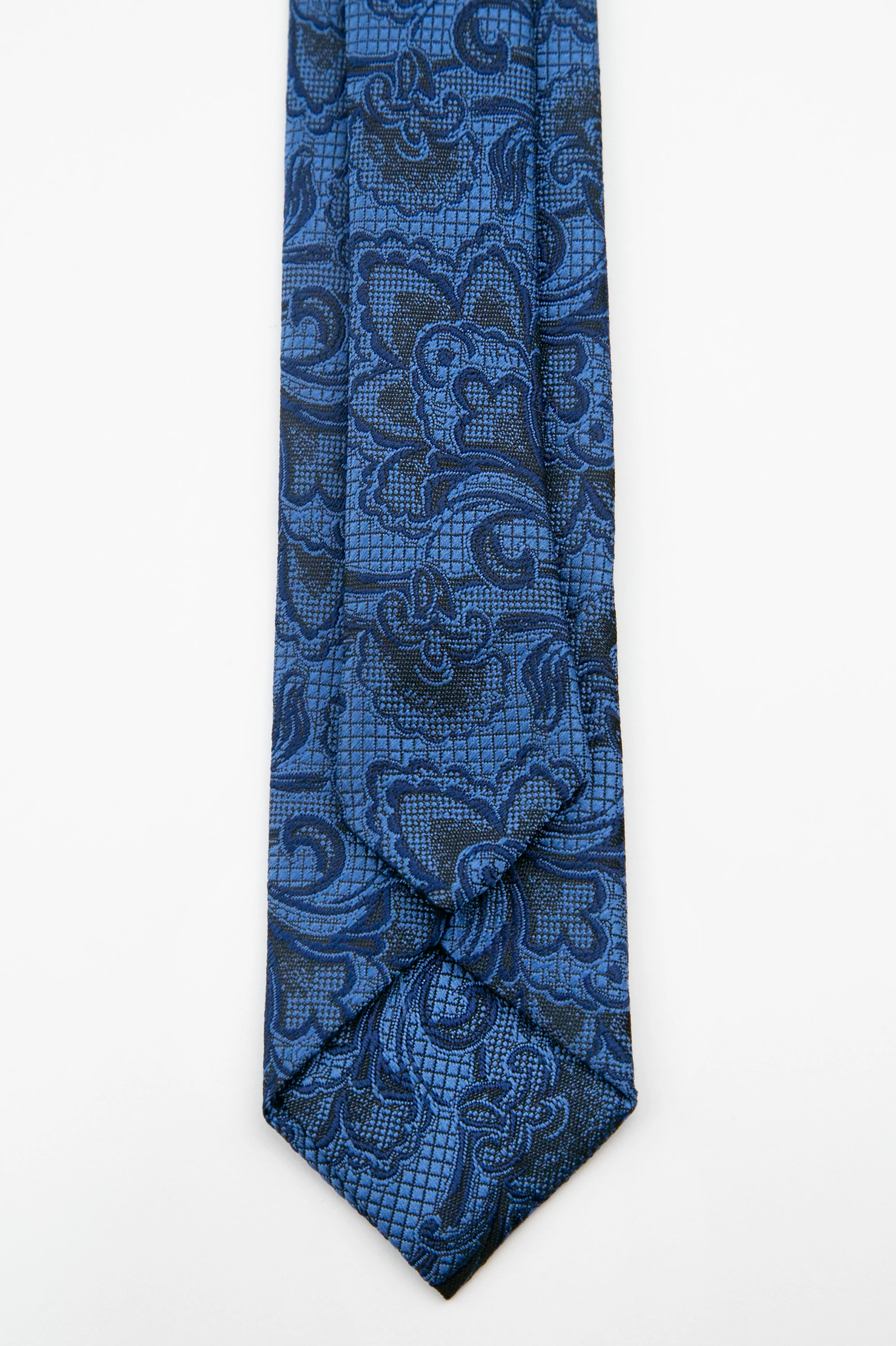 Men’s Paisley Slim Tie & Pocket Square Set - Royal Blue - Image 4