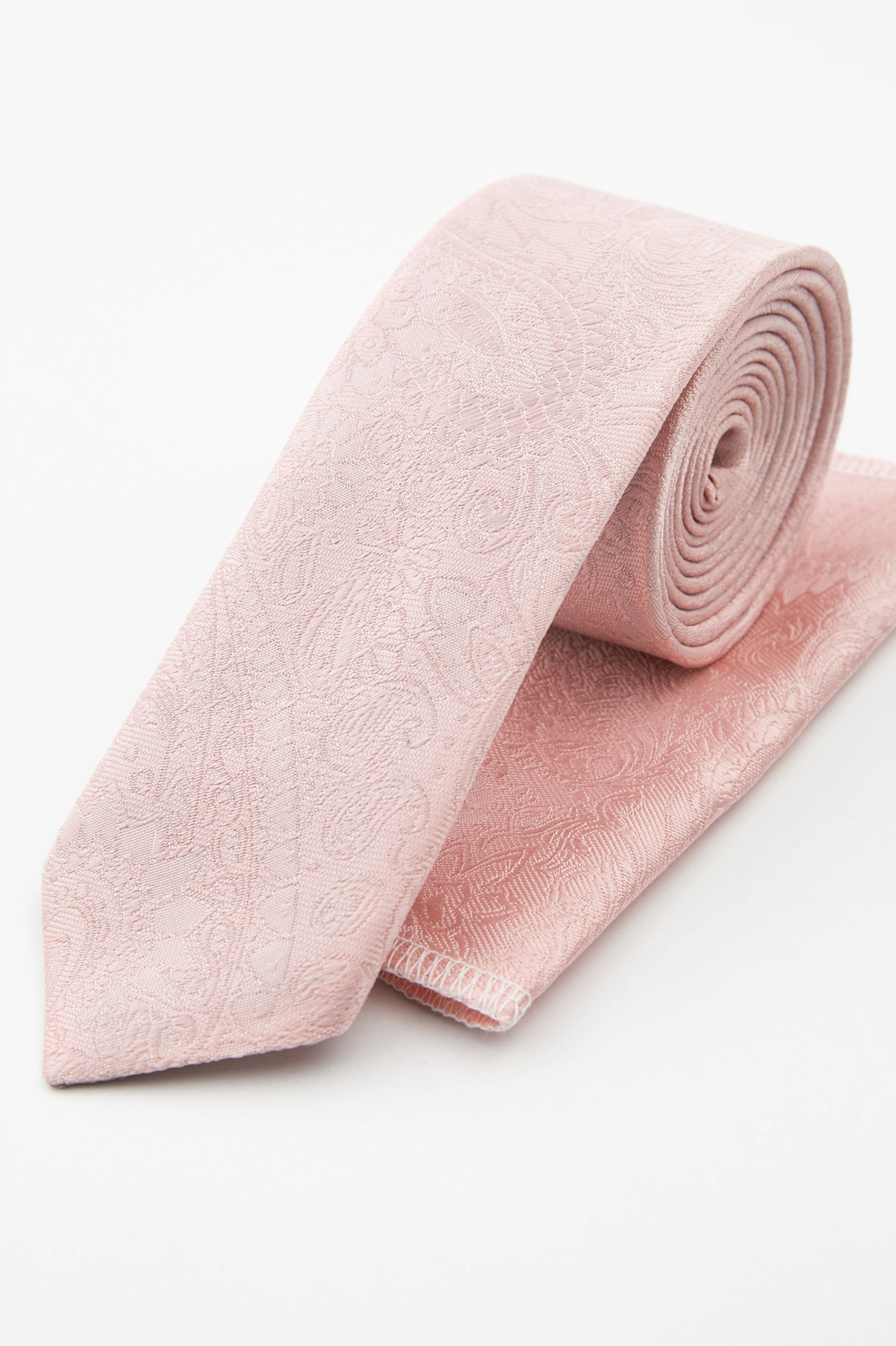 Men’s Pastel Paisley Slim Tie & Pocket Square Set - Powder Pink